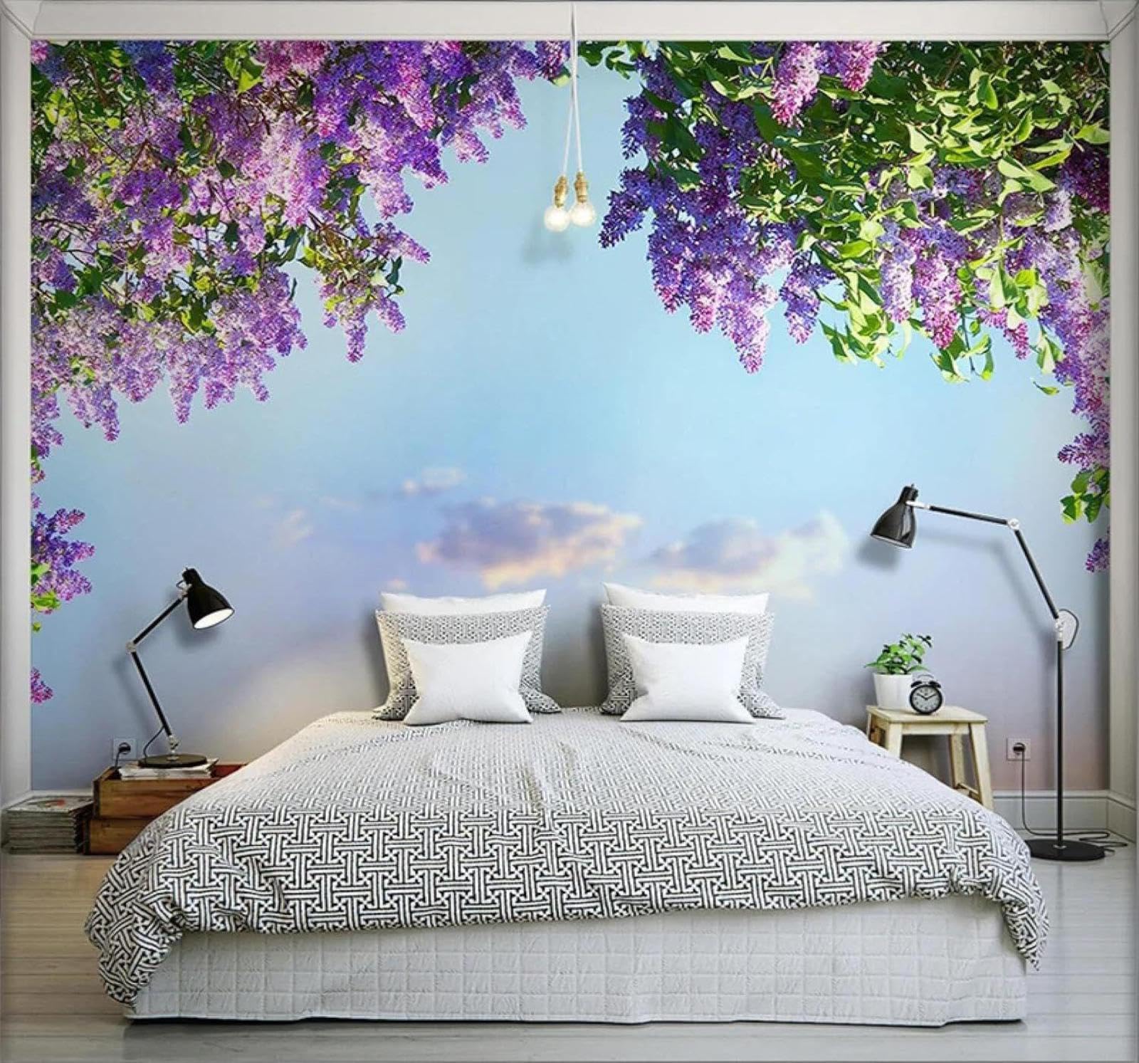 Xlming 430Cm×300Cm(B×H) Minimalist Fresh Beautiful Flowers Violets 3D Wallpaper Luxury Home Dining Decor Paste Sofa Living Room The Wall For Bedroom Mural-430Cm×300Cm