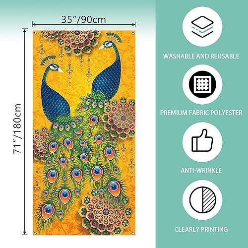 Miniatura 2 de Happy Diwali Decorations - Cubierta de puerta de pavo real indio para el hogar y fiesta