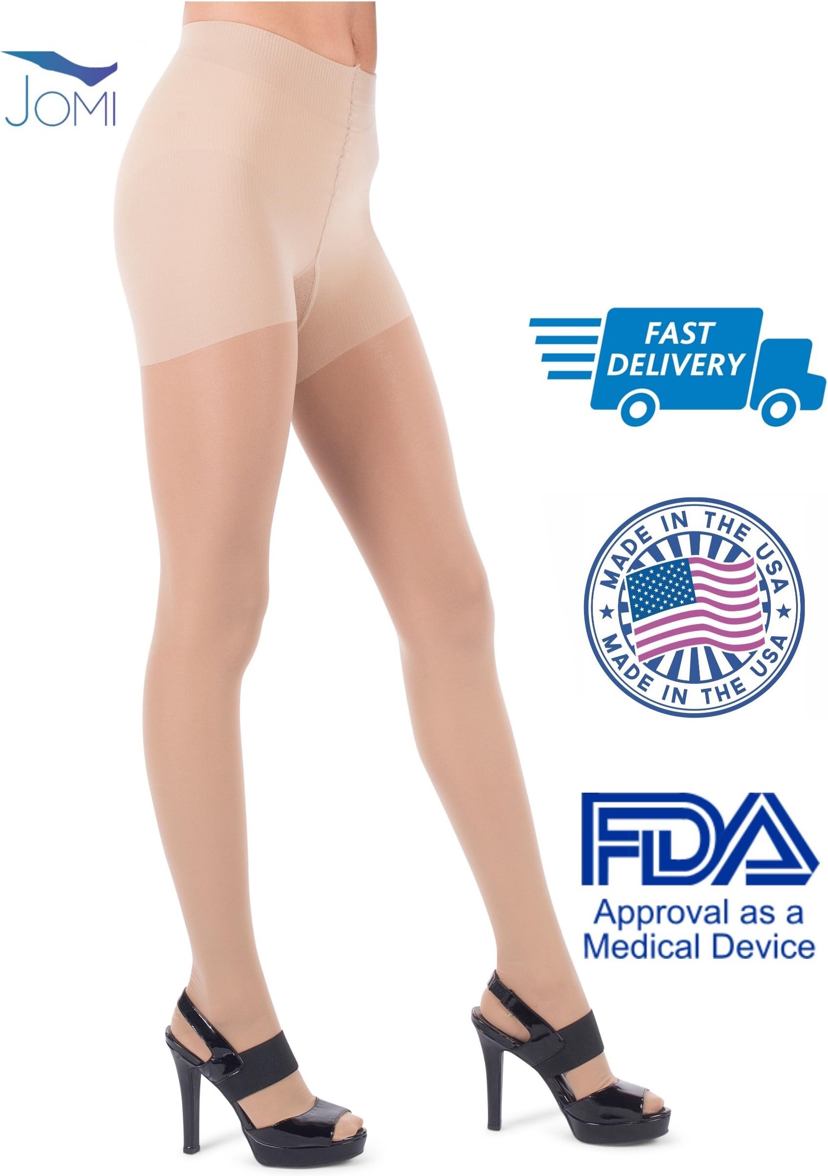 Jomi Compression Pantyhose Collection, 30-40mmHg Sheer Closed Toe 376 (Medium, Natural)