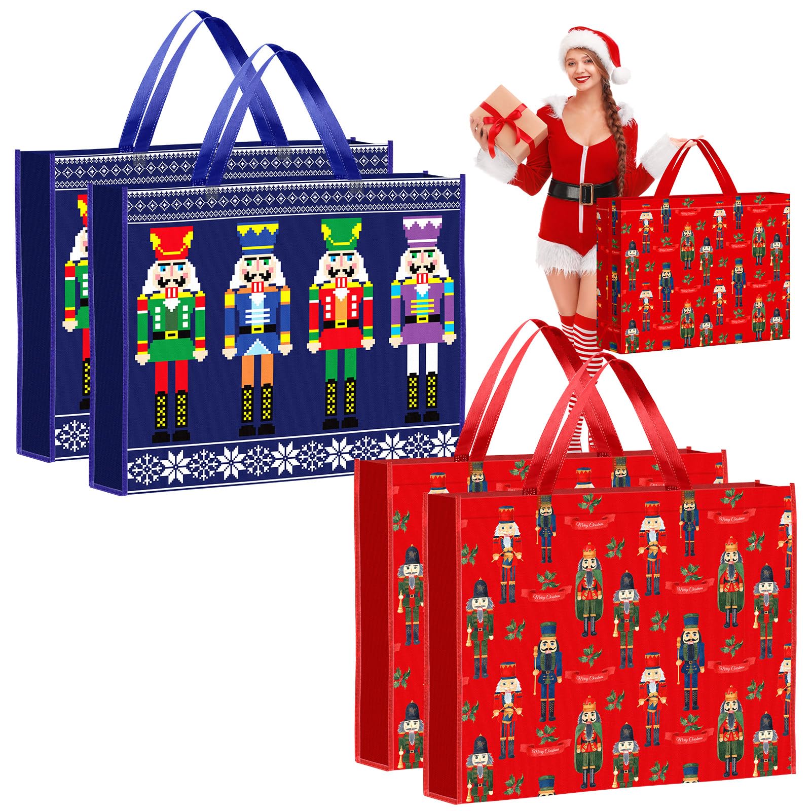 PerKoop 4 Pcs Extra Large Christmas Gift Bags 20 x 16 Inch Jumbo Bags with Handles Reusable Non Woven Xams Gift Bags
