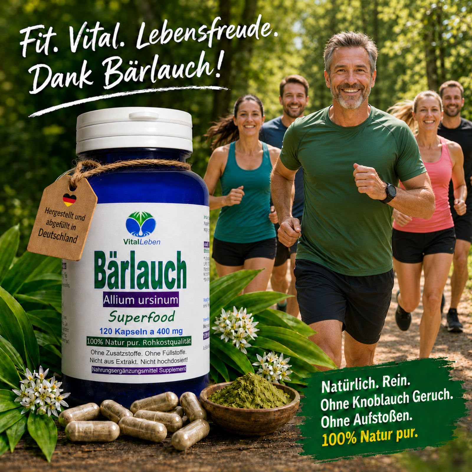 Bärlauch 360 (3x120) Kapseln Wildwuchs Frischblatt Bärlauch wilder Knoblauch. Natürliche Schwefelquelle, geruchlos, ohne Aufstoßen. Natur pur. Kein isoliertes Extrakt. Ohne Zusatzstoffe. 26795-3