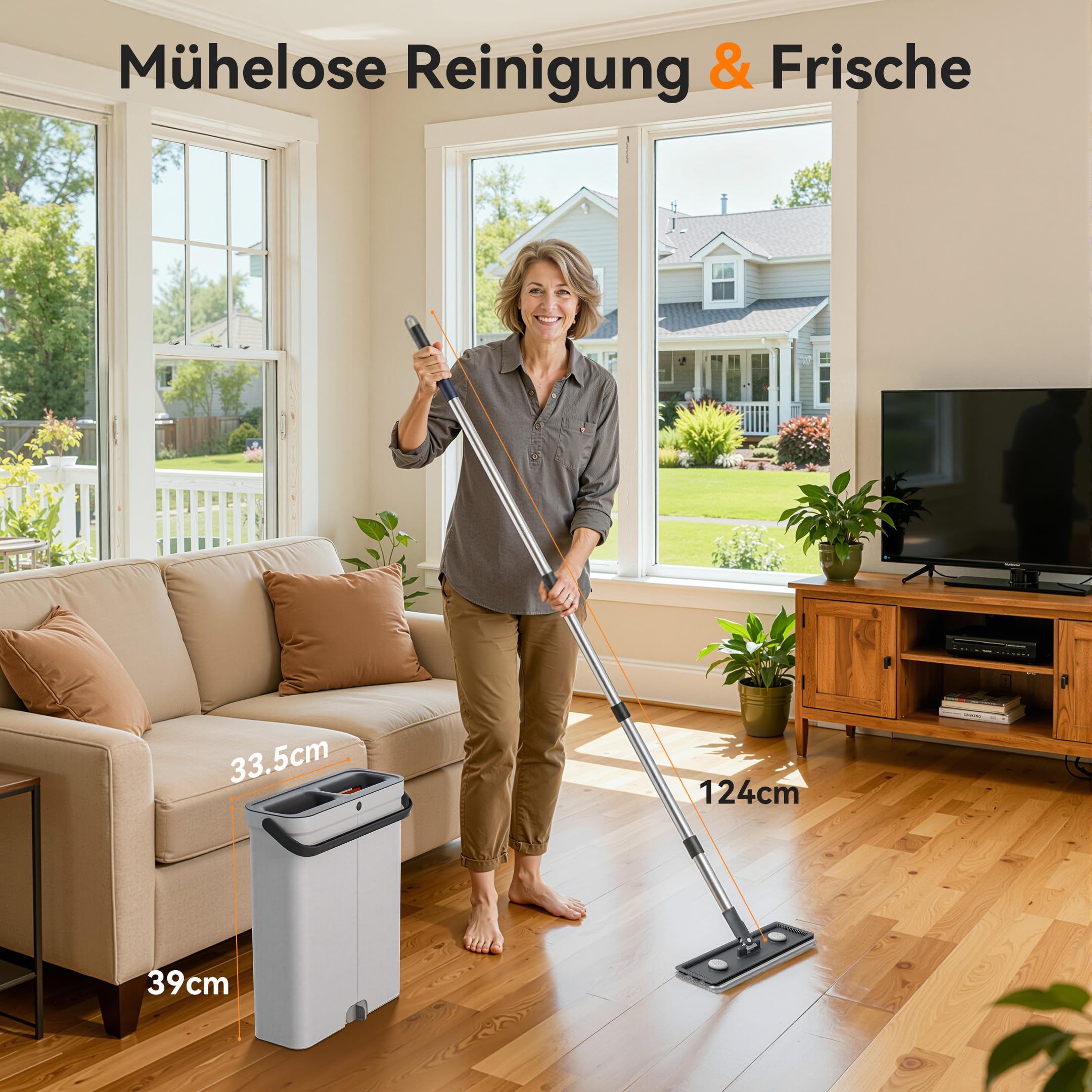 Juego de fregonas compactas con cubo, fregonas planas para limpieza en húmedo y seco, ideal para apartamento, casa, caravana, ventanas y paredes, incluye 7 almohadillas de microfibra lavables