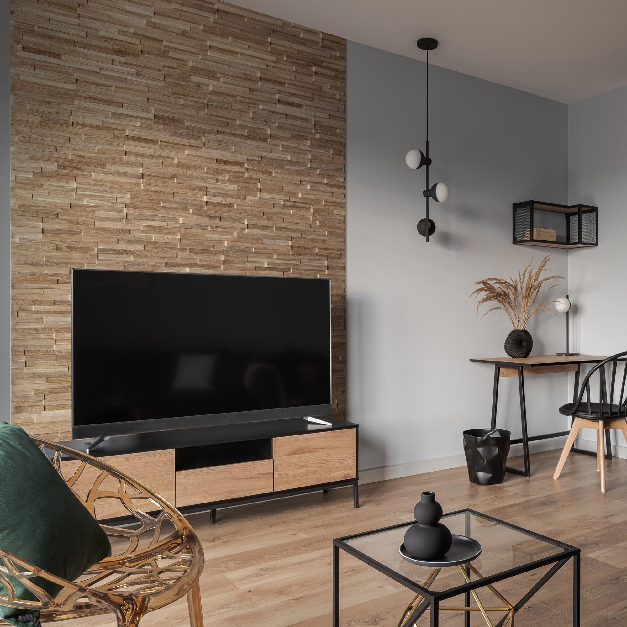 Drewniana okładzina ścienna o wyglądzie 3D, naturalne panele ścienne z drewna dębowego firmy Wooden Wall Design model Correctus (1 m2).