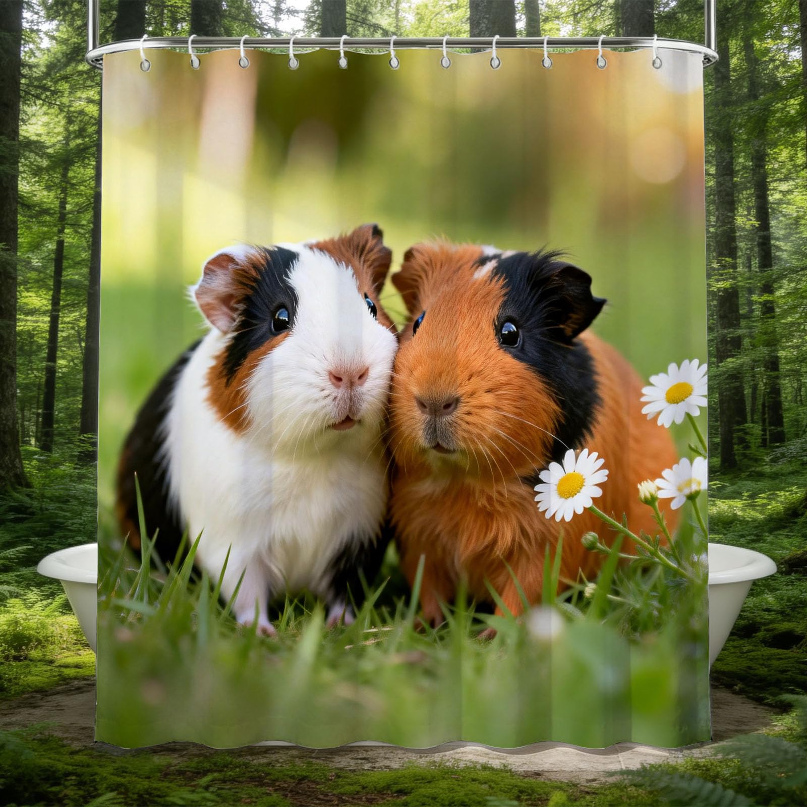 Hongduo White 3D Cute Cavy Funny Shower Curtain For Stalls Bathtubs Cute Lovely Bathroom Decor Shower Curtain Set Polyester Fabric Waterproof 180X200cm/71X79 Inch With Hooks