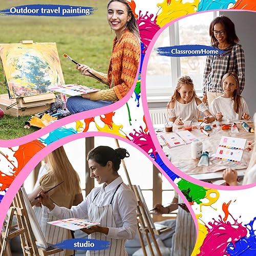 Miniatura 6 de Kosiz 12 piezas de paleta de pintura de acuarela plegable bandeja de pintura con 20 pozos, 5 áreas de mezcla, paleta de pintura de acuarela de