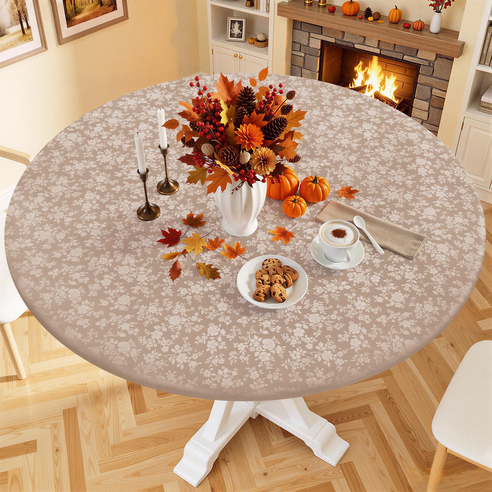 Smiry Waterproof Heavy Duty Vinyl Fitted Tablecloth for 45"-56" Round Table