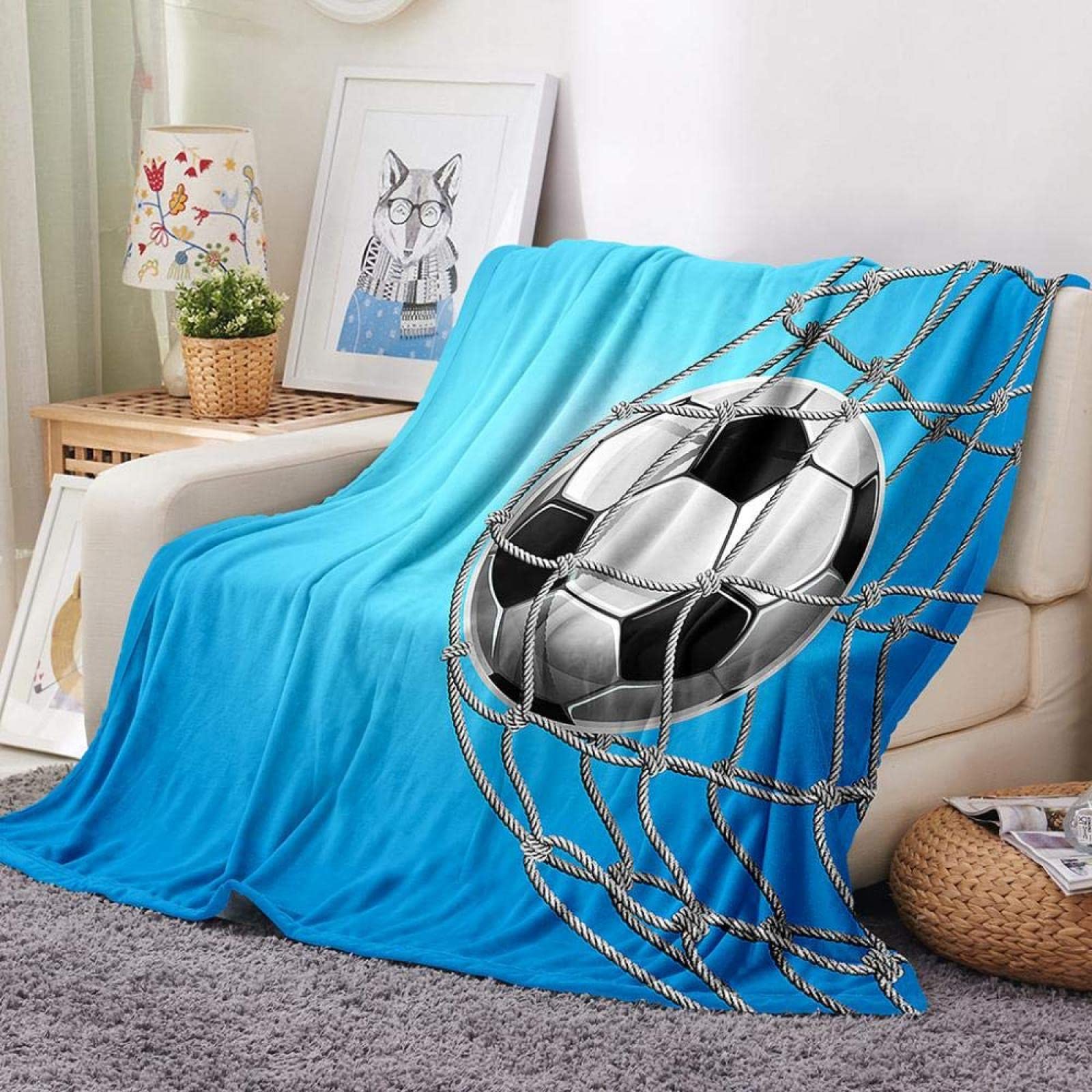 Couverture Polaire 220x240 Adulte Ballon De Football, Douce Flanelle