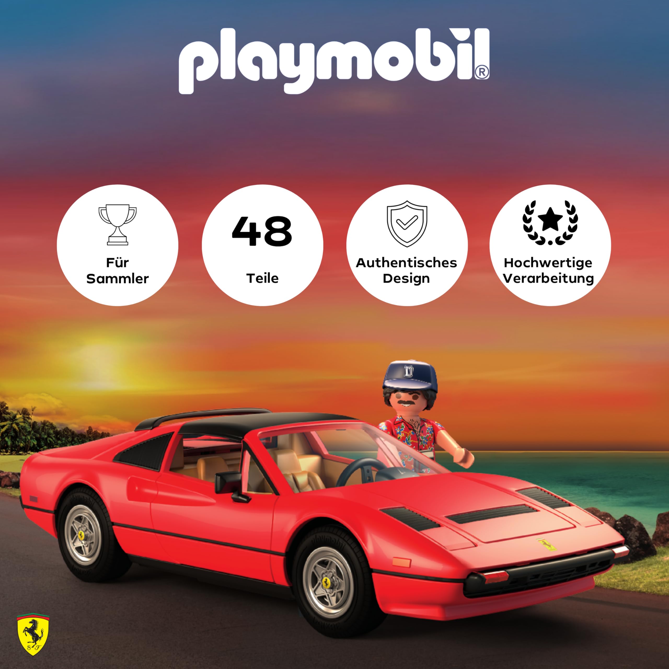 PLAYMOBIL | Cars | Magnum, P.I. Ferrari 308 GTS Quattrovalvole | Famous Cars | Supersportwagen | Sammlerstück für Autofans | Spielzeug für Sammler und Kinder ab 5 Jahren | 71343