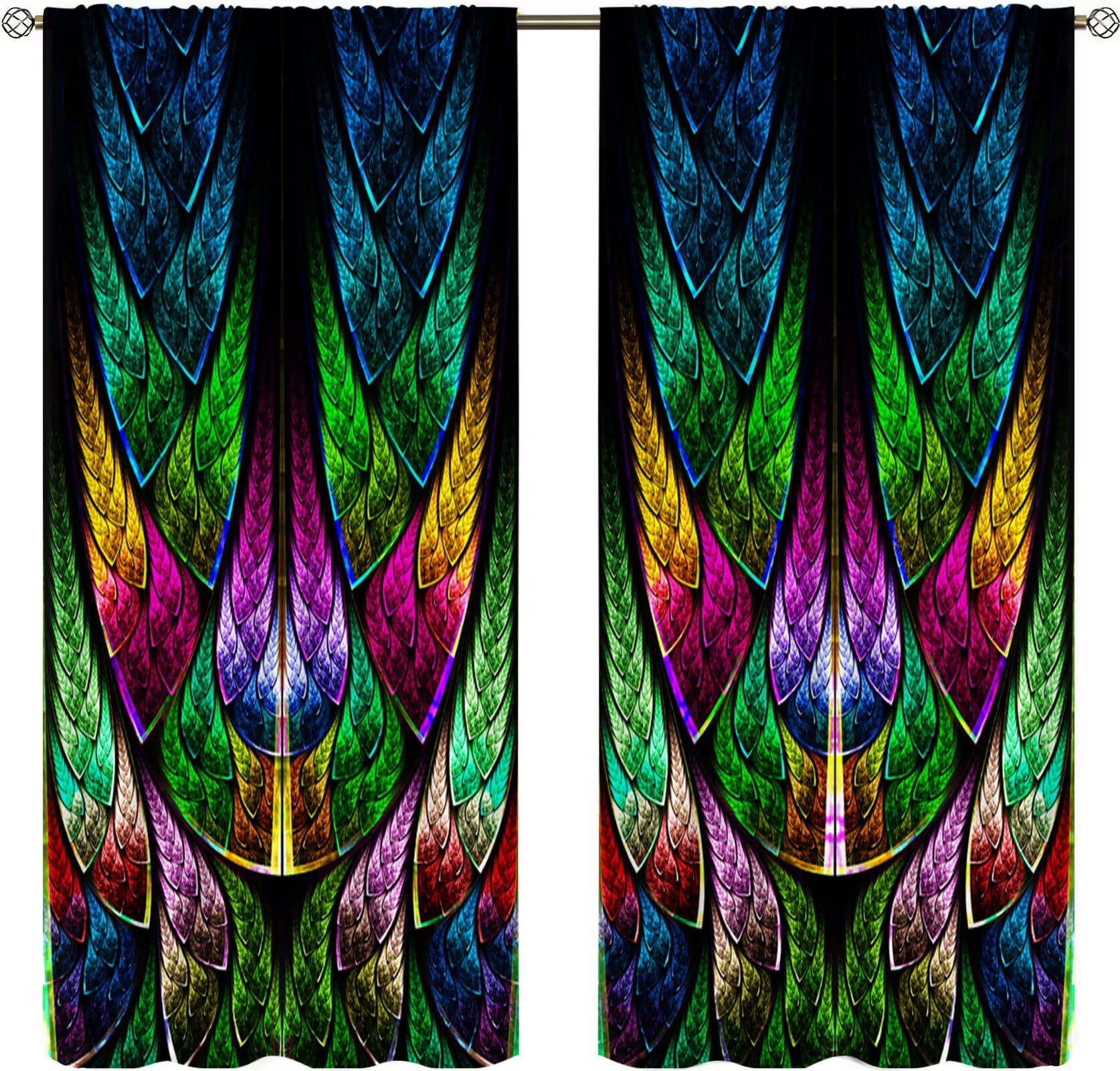 ZhiRain Abstract Curtains Curves Stained Glass Pattern Weathered Colors Floral Motifs Curtain with Rod Pocket for Bedroom Living Room Decor Drapes