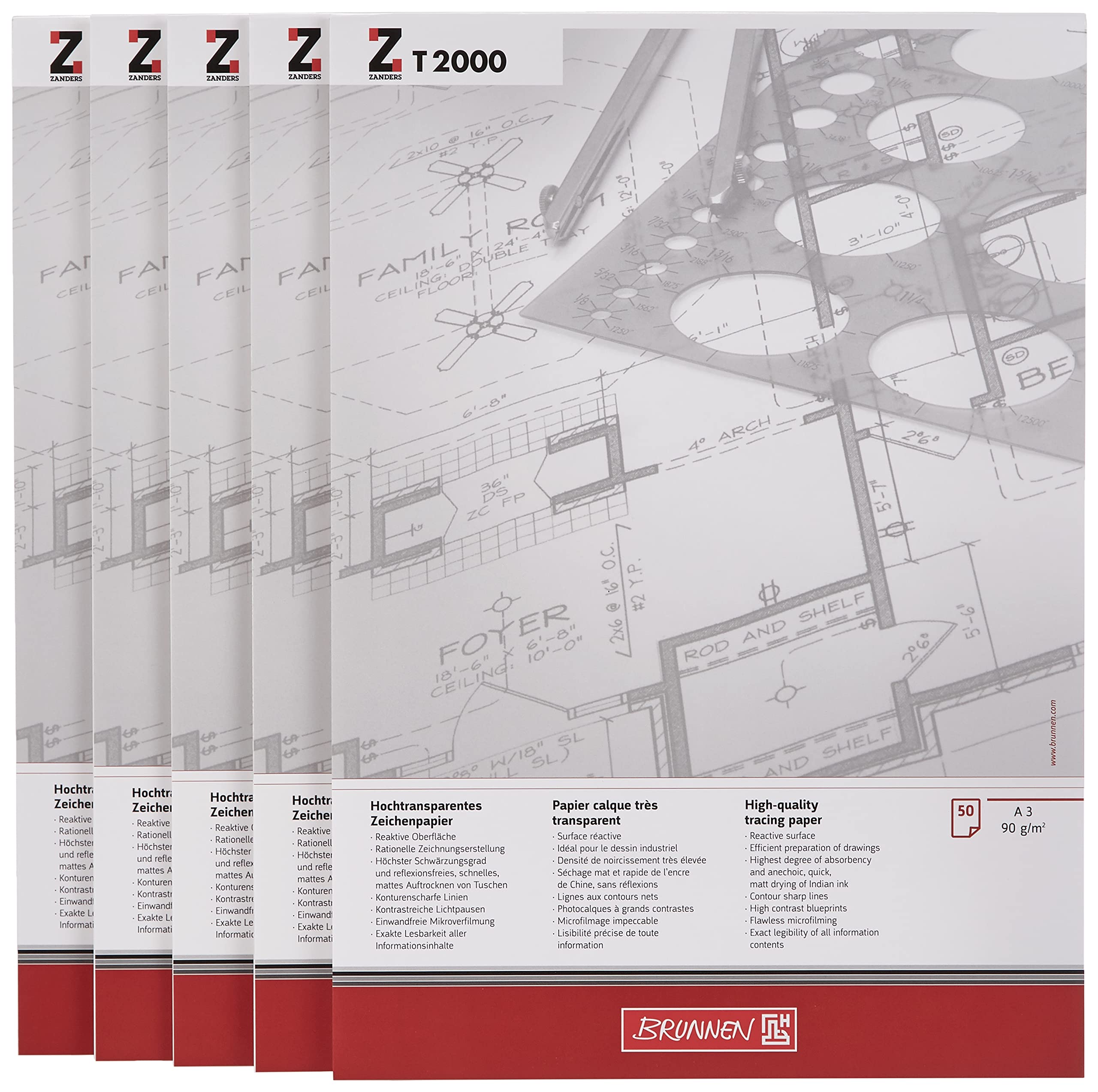 5x Brunnen Entwurfblock A3 90g T2000 50Bl