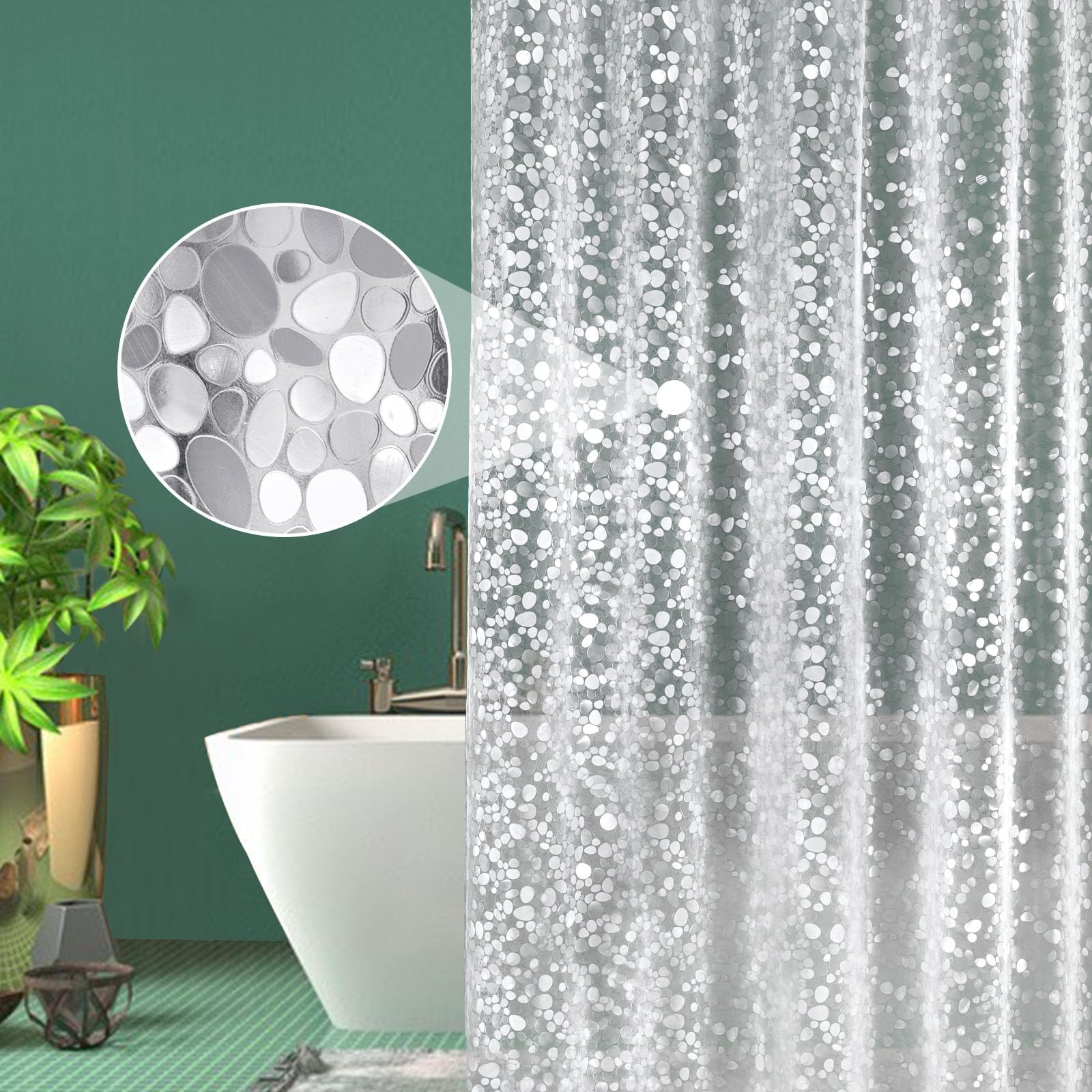 EurCross Narrow Shower Curtain with Crystal Stone, Waterproof and Mildew Resistant Translucent EVA Small Shower Curtain for Stall Bathroom 36''W x 72'L/90 x 180cm