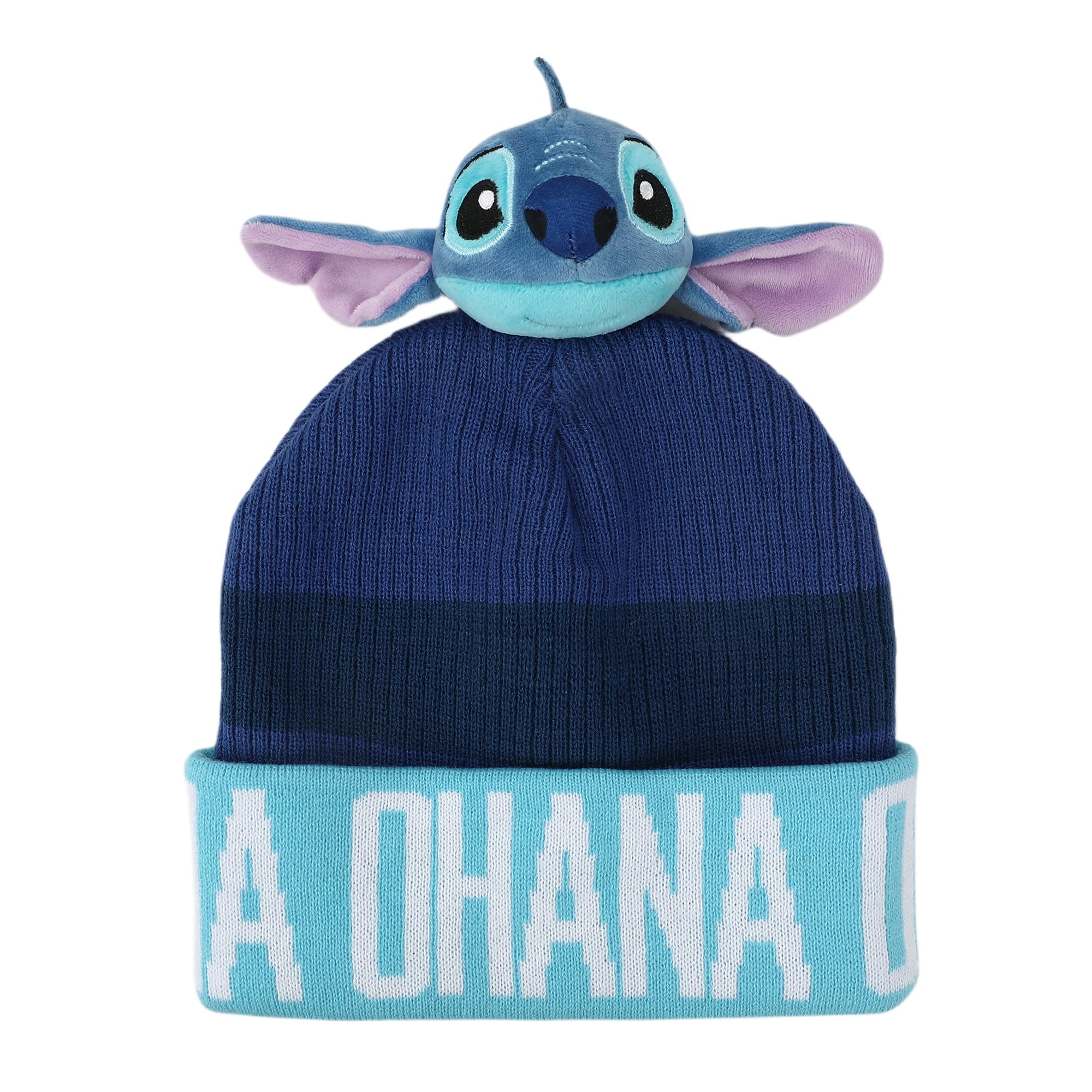 Disney Stitch Ohana Cuff Beanie with Plush Character Pom, Dsc Ohana Cuff, One size