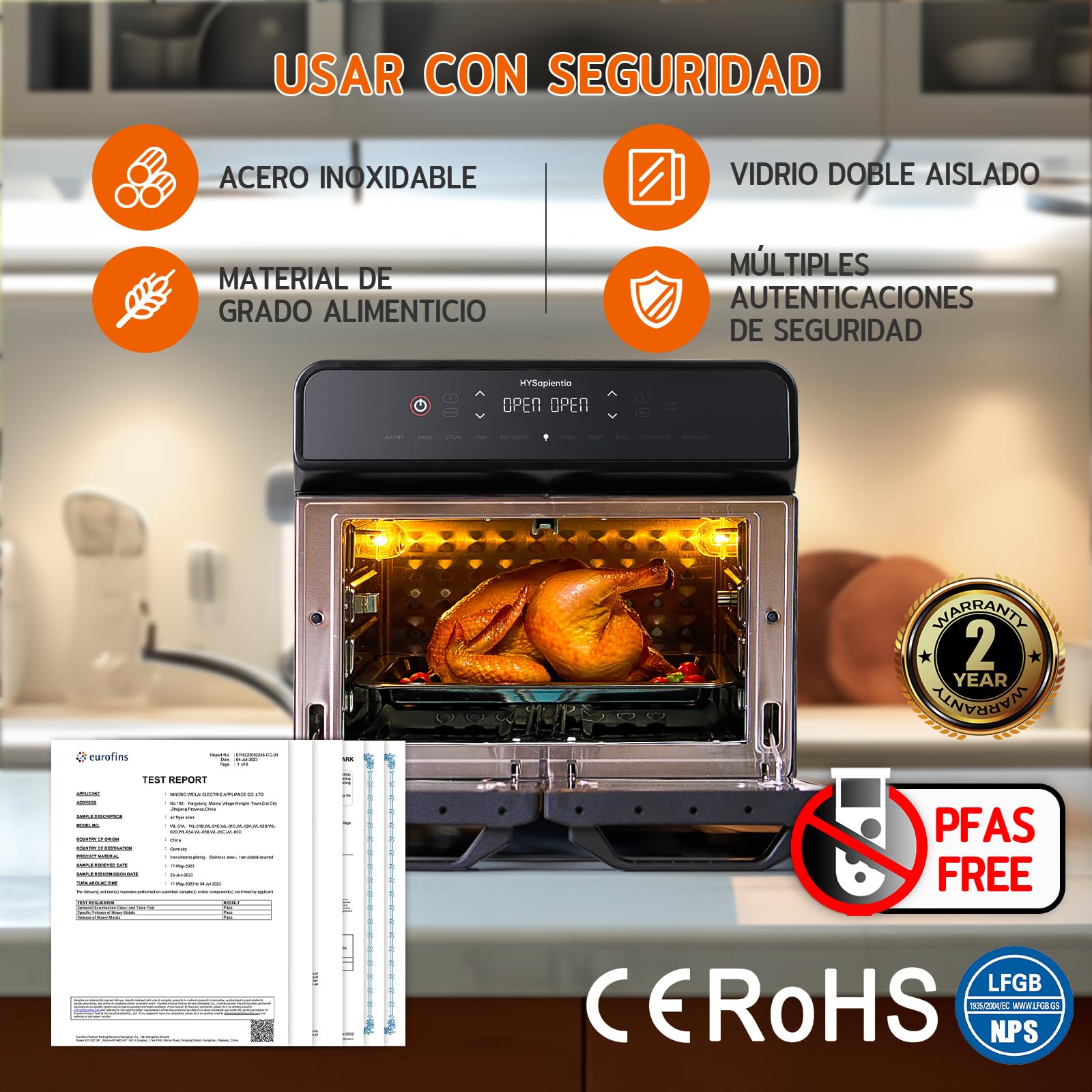 HYSapientia® 22L Freidora de Aire Caliente 2 Cámaras, Freidora sin Aceite con Pantalla Táctil LED, Dual Zone Air Fryer Oven con 10 Programas, Airfryer xxl, Acero Inoxidable, Fácil de limpiar