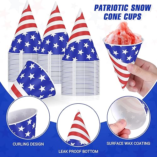 Miniatura 3 de Vasos desechables para cono de nieve y pajitas de cuchara, bandera de Estados Unidos, a prueba de fugas, para granizado, helado, sorbete de agua,