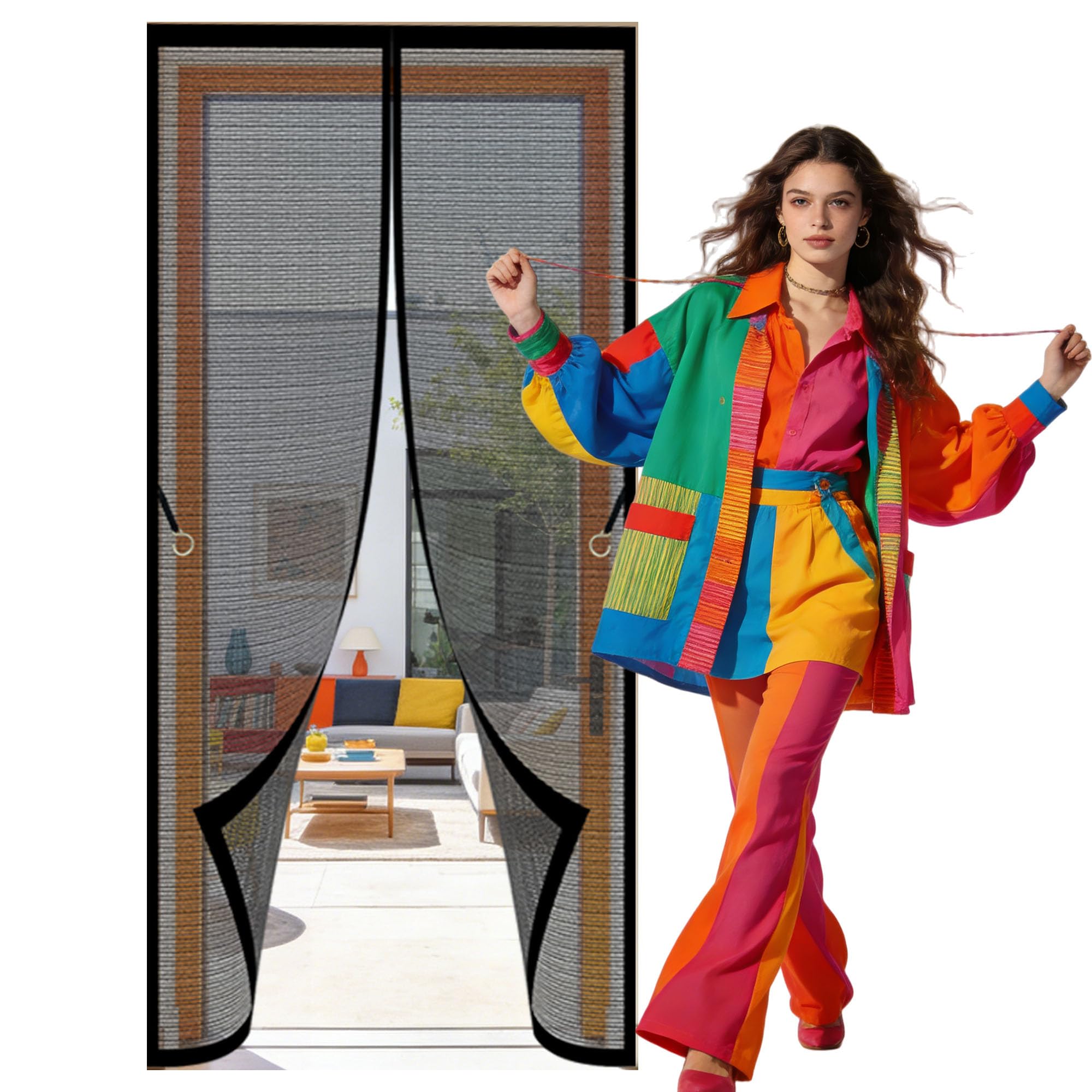 Magnetic Fly Insect Screen Door 80 x 194 cm Full Frame Magic Tape Heavy Duty Fly Door Screen Mesh Keeping Out Flies Bug for Living Room, Bedroom, Patio, Black