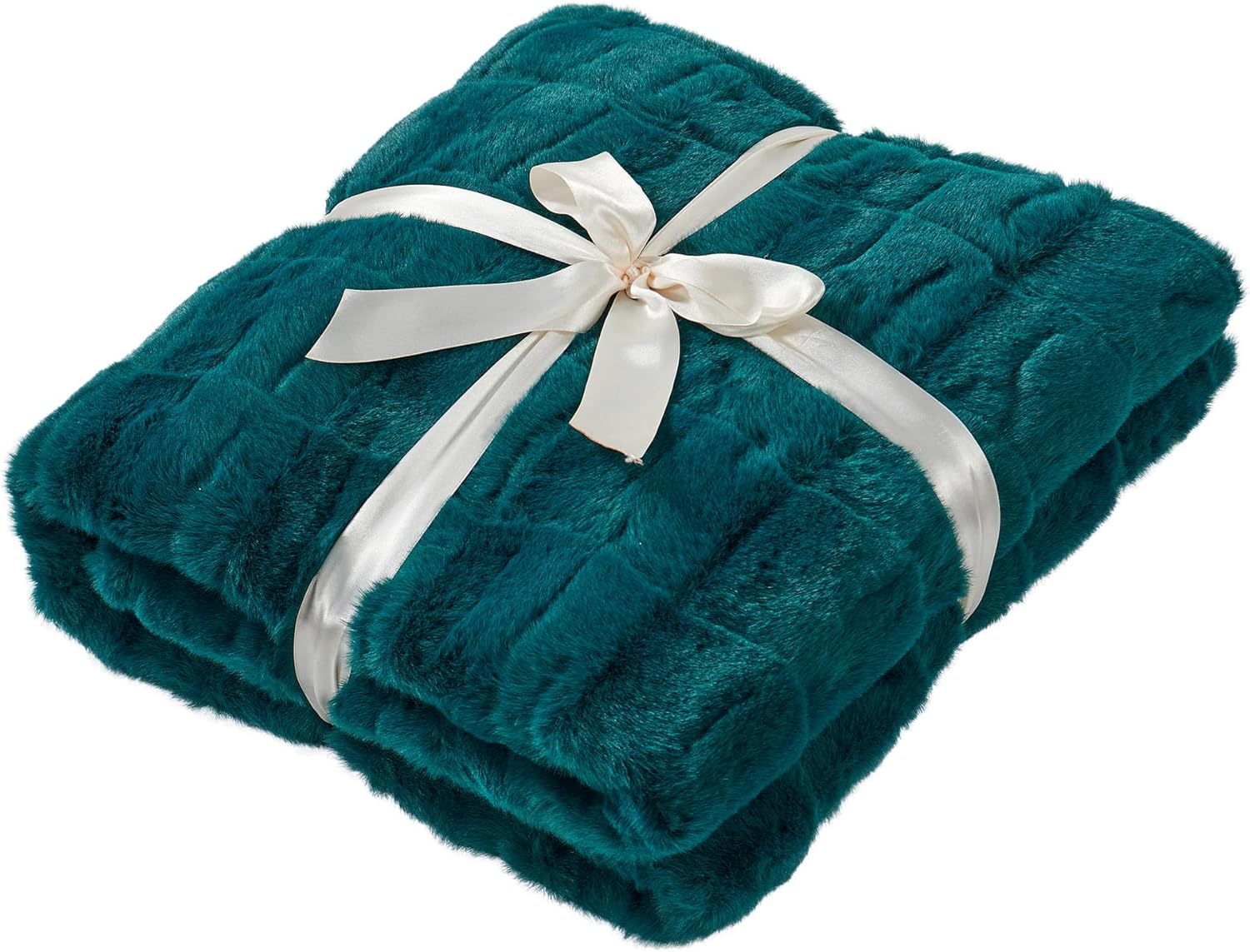 Home Soft Things Stylish Faux Fur Throw Blanket with Micromink Back, Breathable Throw for All Seasons, Cozy Warm Blanket for Bed, Sofa and Camping, 50"x60", Teal