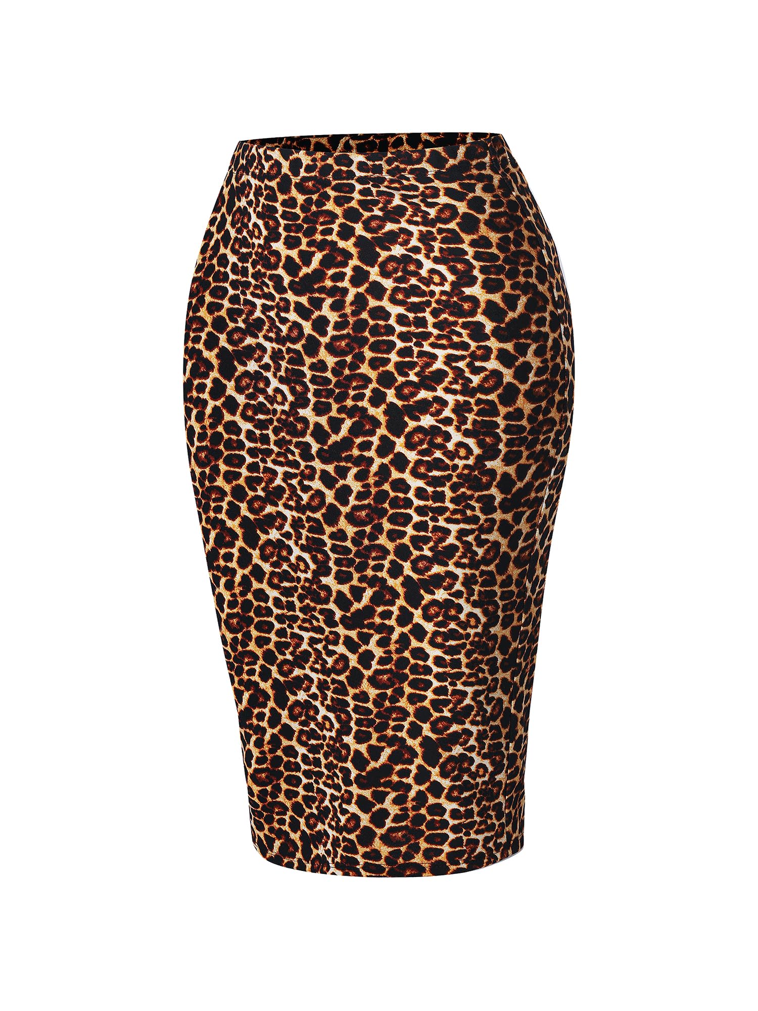 SSOULM Womens Work Office Stretchy Fitted Midi Pencil Skirt with Leopard Slit and Plus SizeLEOPARD 1X