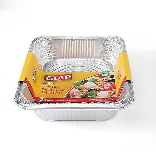 Miniatura 2 de Glad Sartén de vapor profundo de aluminio desechable de tamaño medio | 2 unidades | 12.5 x 10.25 x 2.5 pulgadas | Vaporizador de aluminio para