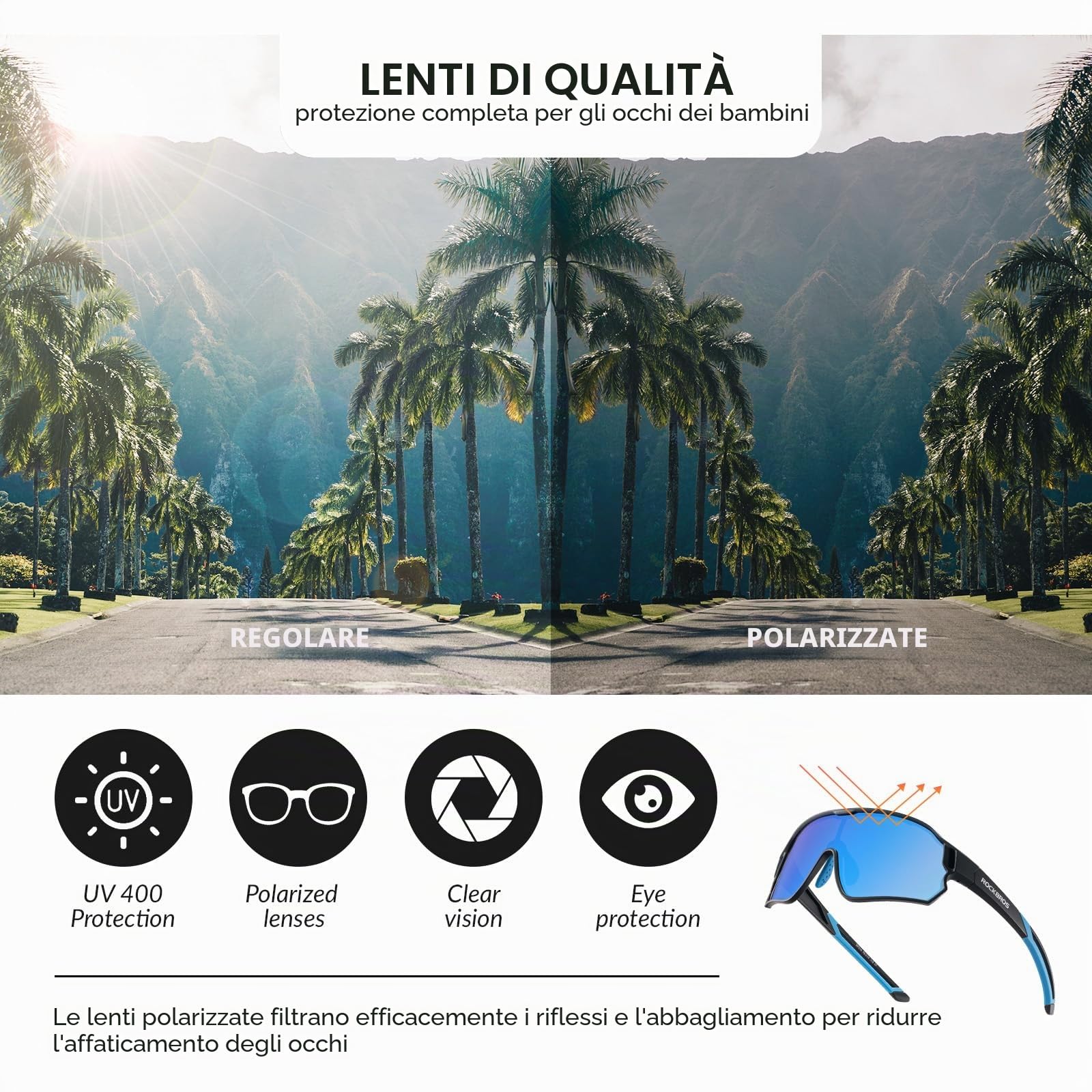 ROCKRBOS Casco Bambini Integrale con Mento Rimovibile + Occhiali Polarizzati UV400 – Set Protezione per MTB e BMX, Dimensioni Regolabili per Bambini e Ragazzi