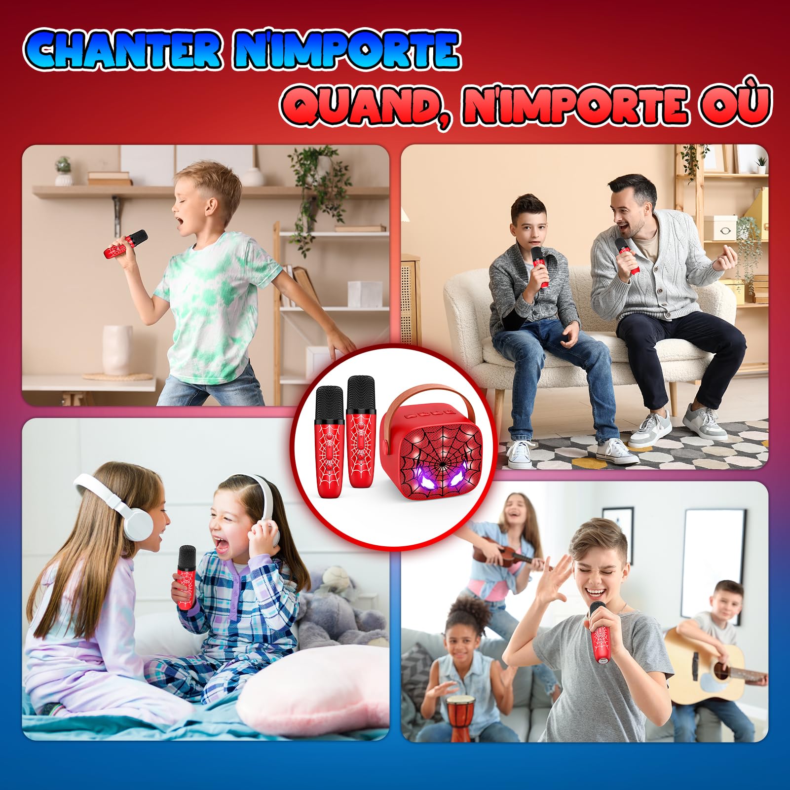 Braxel Cadeau Garcon 3-12 Ans, Micro Karaoke Enfant avec 2 Micro sans Fil Bluetooth Jouet Garcon 3-12 Ans Micro Enceinte Karaoké Cadeau de Noel Enfants Microphone Enfant pour Chanter