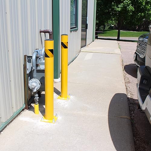 Miniatura 5 de BISupply Paquete de 6 barreras de estacionamiento para poste de bolardo de seguridad, bolardo de tubo amarillo de 42 pulgadas para lote de garaje