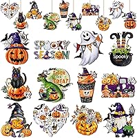 Vista 1 de 36 adornos colgantes de madera de Halloween, calabaza, murciélago, fantasma, gato negro, colgante de rebanadas, decoración de madera para el hogar