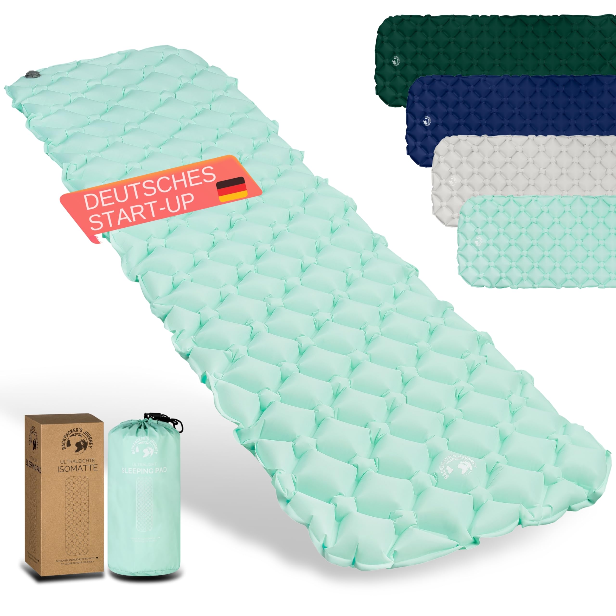Backpacker's Journey Isomatte – Ultraleichte Luftmatratze mit kleinem Packmaß, ideal für Bikepacking, Camping & Outdoor – Aufblasbare Luftzellenmatte, leicht & kompakt