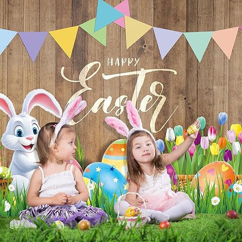 Vista 13 de Telón de fondo de fotografía de Pascua de primavera de 8 x 6 pies, fondos de Pascua, huevos coloridos, flores, conejo, fondo de fotografía