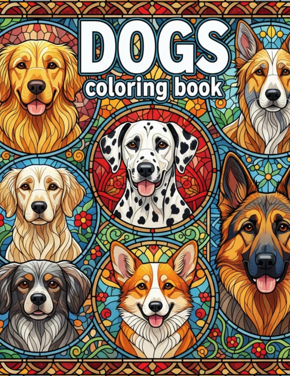 Stained Glass DOGS Coloring Book