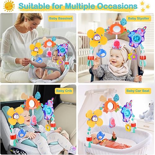 Miniatura 5 de Juguete de arco para cochecito de bebé, juguetes de moisés montessori, juguete sensorial Montessori para asiento de automóvil, juguete ajustable