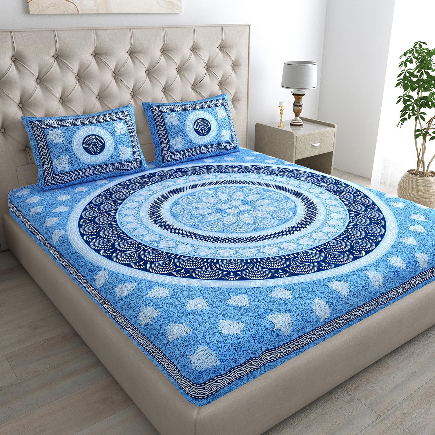 Queenie Pure 100% Cotton Double Bed Sheet with 2 Pillow Covers (Bedsheet for Double Bed Cotton,-image-20