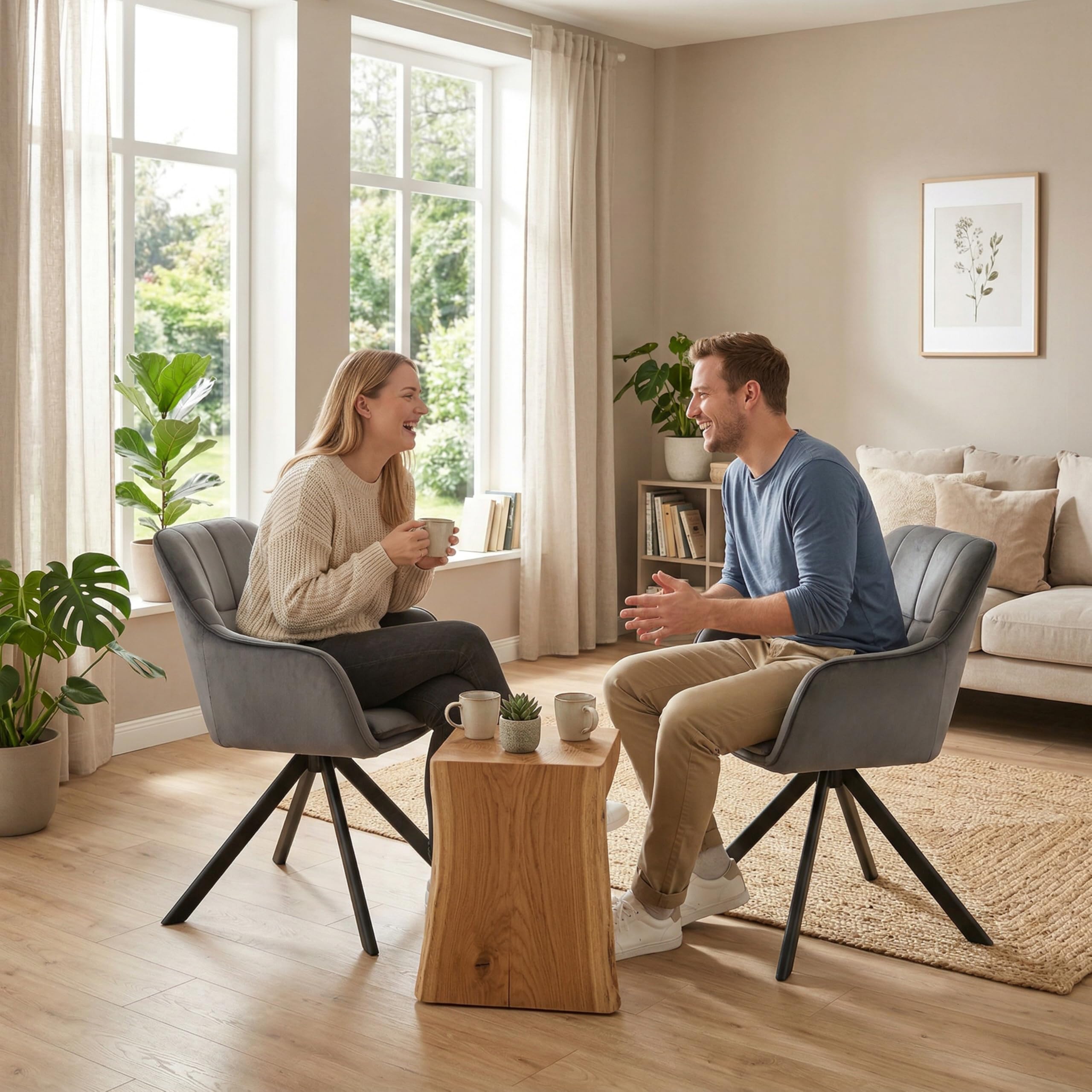 Eetkamerstoelen Set van 4 Fluweel Grijs met Armleuningen