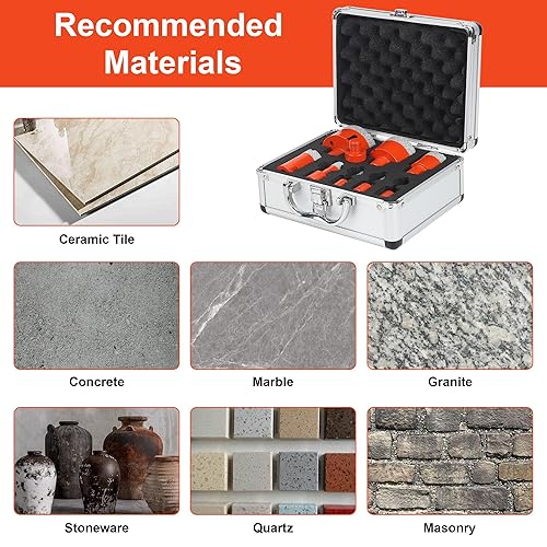 Miniatura 3 de Juego de 9 brocas con núcleo de diamante, kit de sierra para azulejos de porcelana, cerámica, mármol, ladrillo, hormigón con rosca de 58 pulgadas -