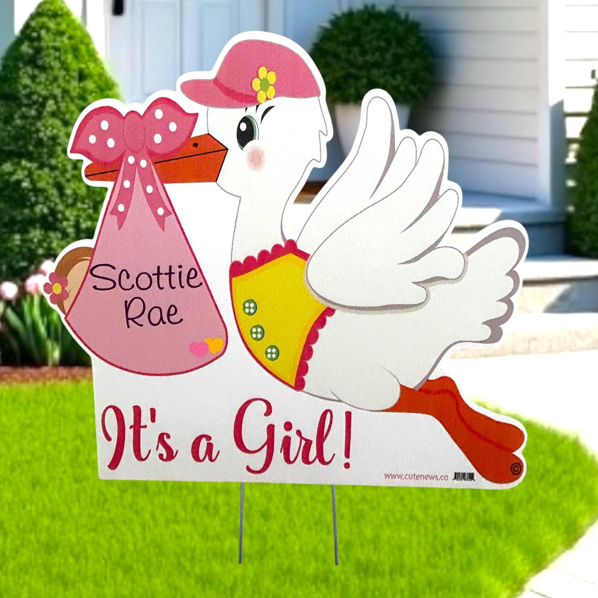 Cute News Its a Girl Stork Yard Sign, Welcome Home Baby Banner, Personalized Newborn Lawn Announcement, Outdoor New Birth Arrival Decoration, Shower Party Decor, Photo Booth Prop, Custom Gift