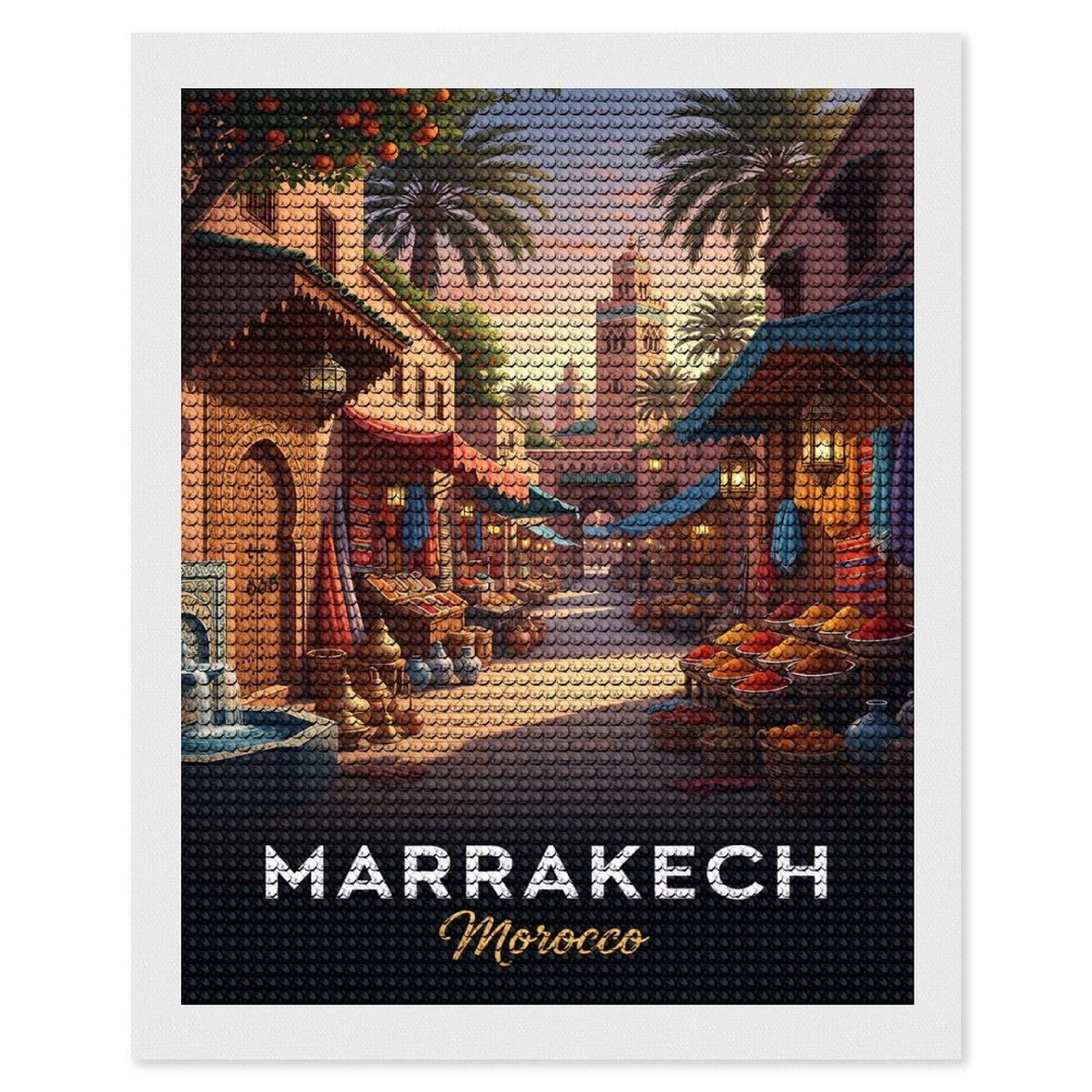 Junmoney Marrakech Morocco Street Scene Diamond Art Canvas 16"x20", Easy to Follow Symbols, Finish and Display, Fun Craft Experience, Aesthetic Room Decor