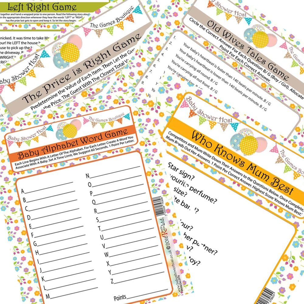 RUSTIC ROBIN RR Designs Baby Shower Games Pack 5 Party Games Bundle Baby Trivia & Activities 16 Guests