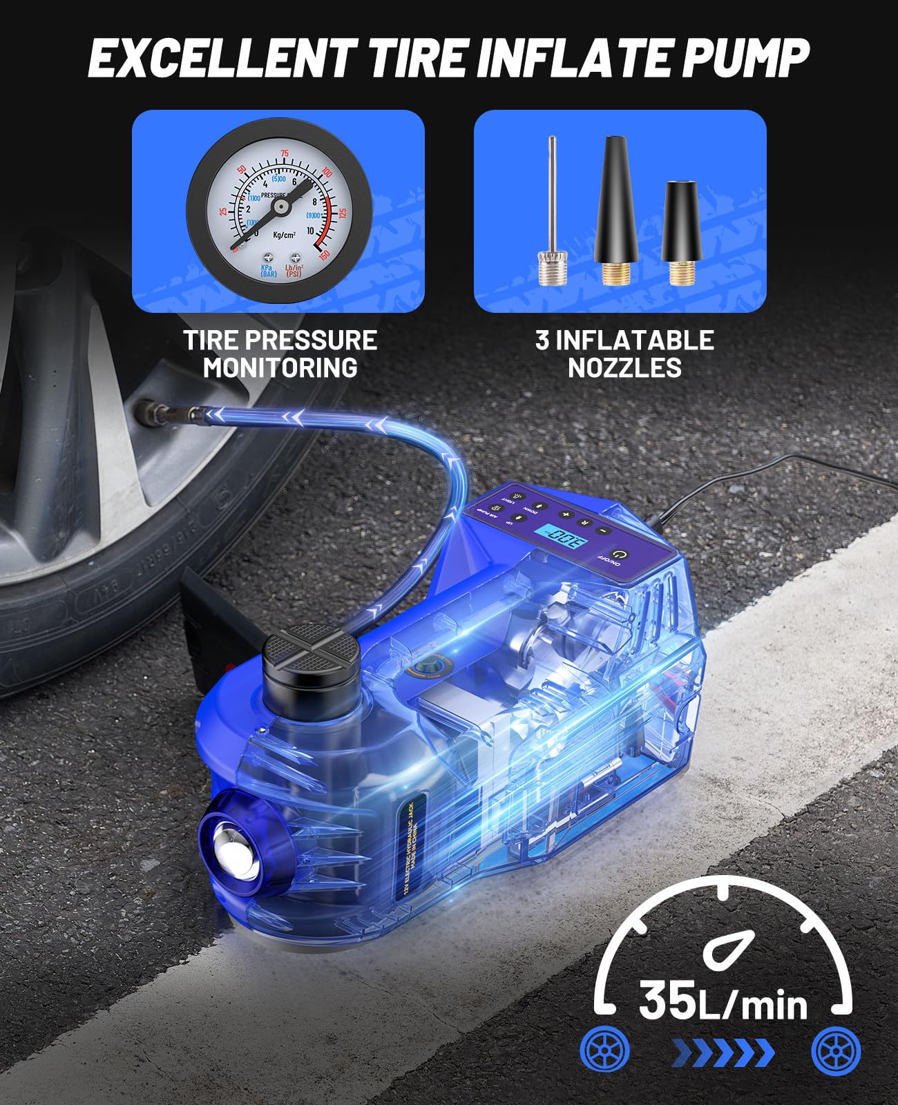 Cric Elettrico 5Ton 12V Per Auto E SUV - Sollevamento Da 15 A 45 Cm, Con Luce LED E Custodia - Foto 9