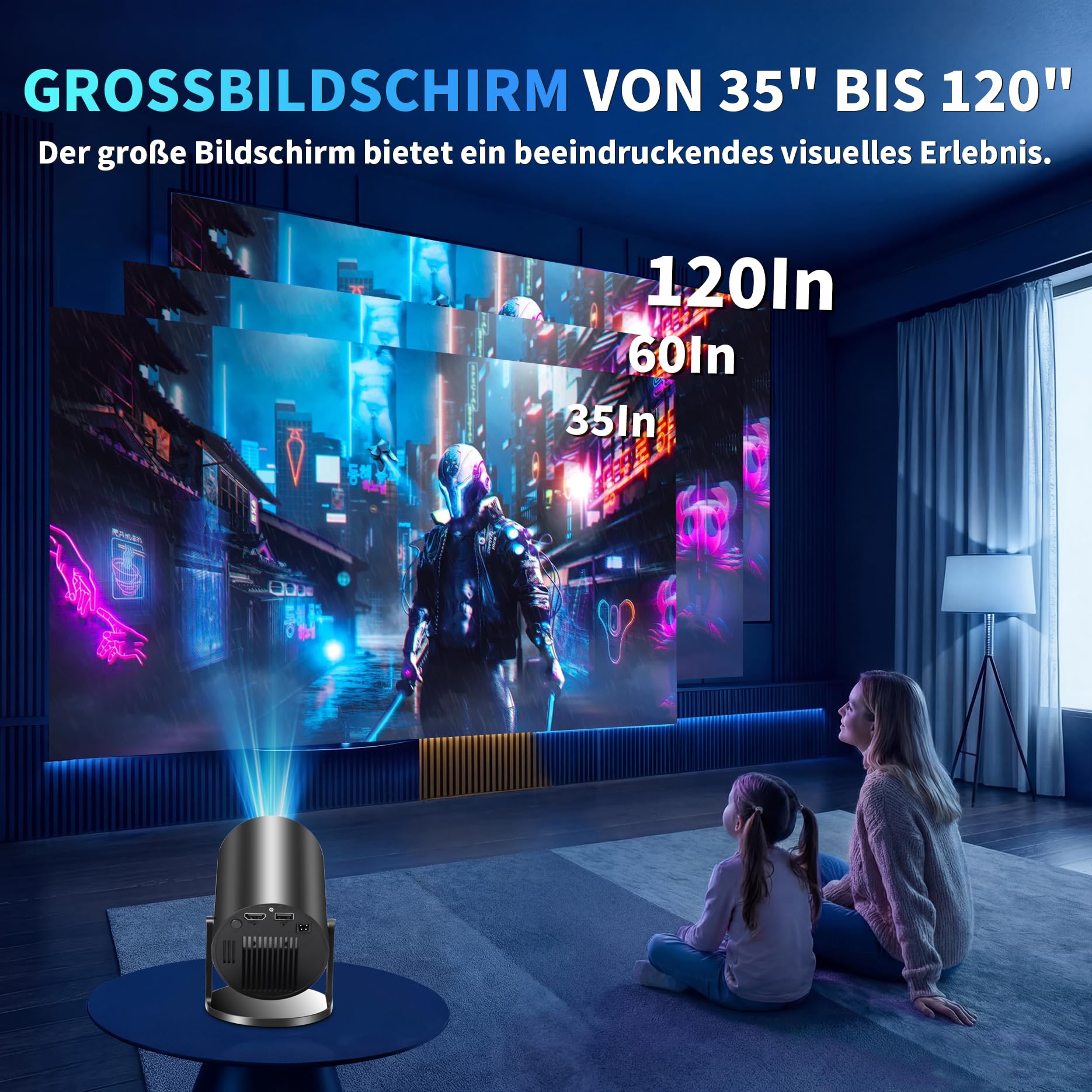 Mini Beamer Unterstützt 4K 1080P 2026 Neuer Tragbarer Projektor mit 5G WiFi 6 und BT 5.4, Beamer Klein Projektor mit Automatische Trapezialkorrektur 180 ° Drehung für HDMI/Tv Stick/USB/Laptop, Schwarz