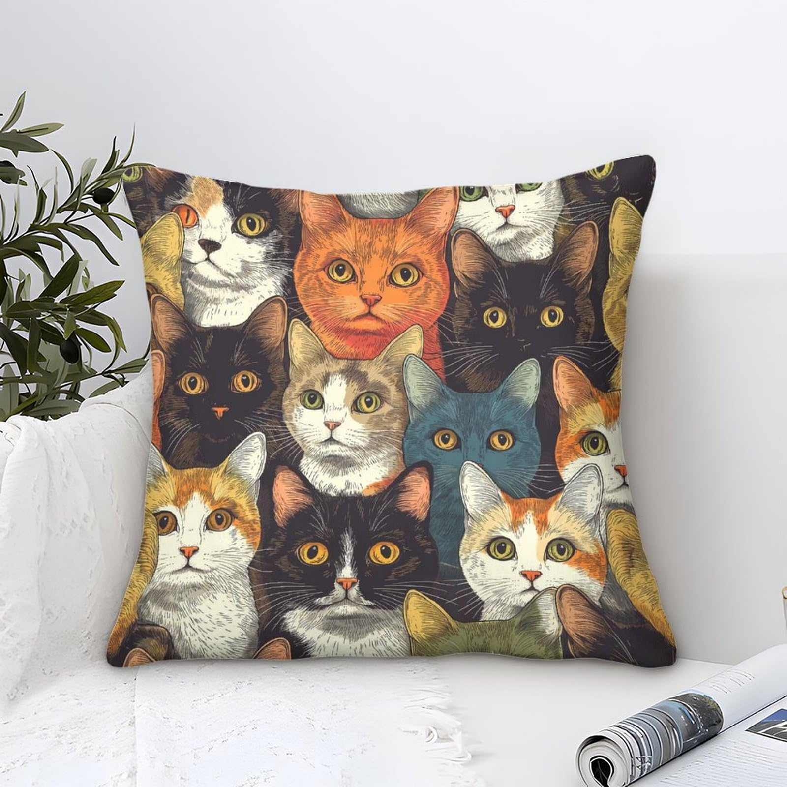 Yyvkpmlxc Style-13 Cushion Cover Colorful Cat Modern Art Decorative,Visual Art Pattern Square Cotton Pillow Case Soft Polyester Pillowcases For Living Room Sofa Outdoor Pillowcases 50X50cm