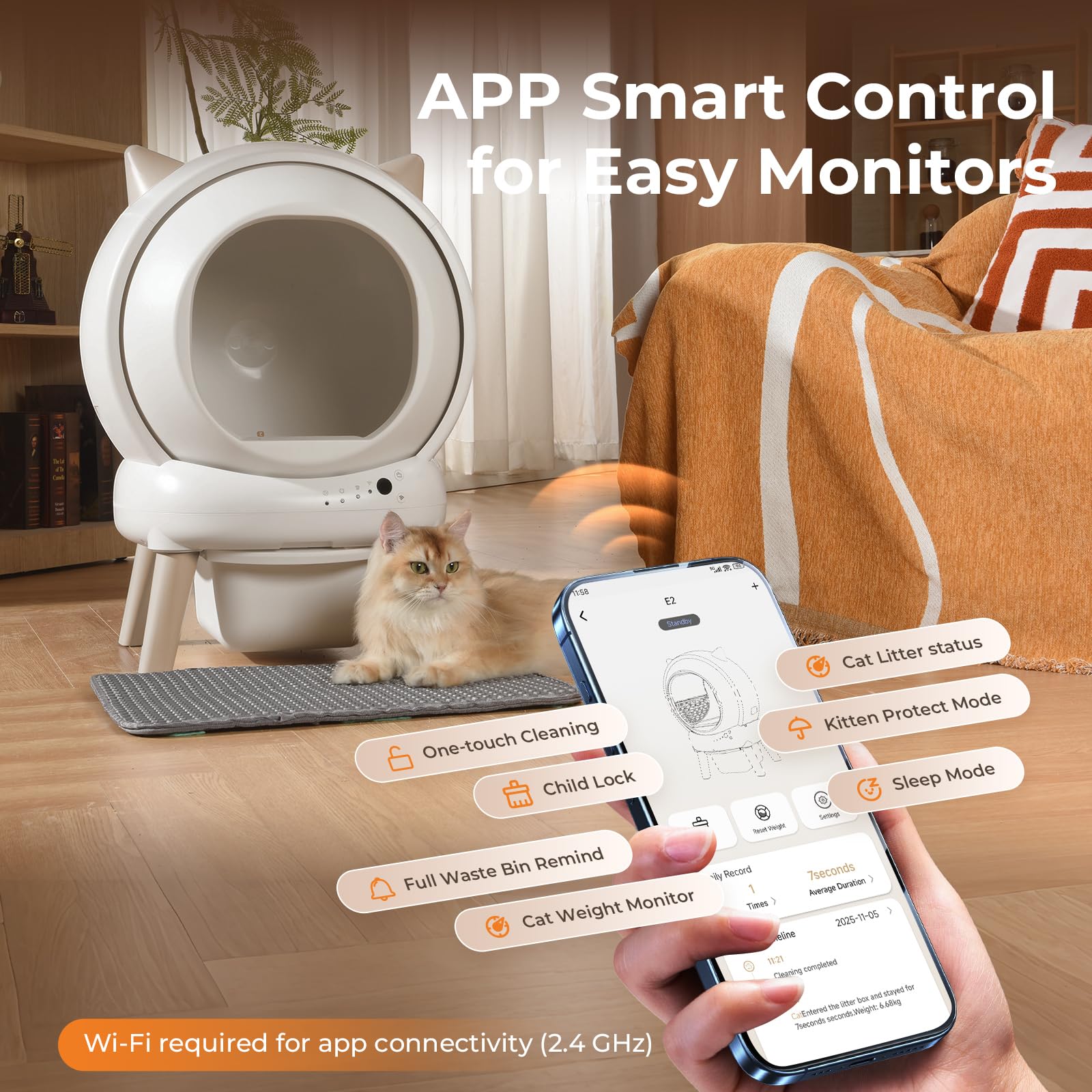 Automatic Cat Litter Box - E2 Self Cleaning Litter Box Smart Robot for Multiple Cats, APP Real-Time Monitor, Weight Monitoring, Safe Anti-Pinch Liners and Mat Included - image 3