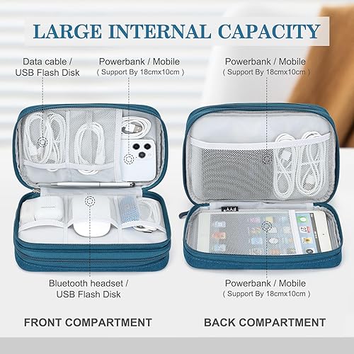 Vista 307 de FYY Organizador para cosas electrónicas, para viajes, para cables, cargadores, celular y auriculares, estuche portátil, impermeable, doble capa