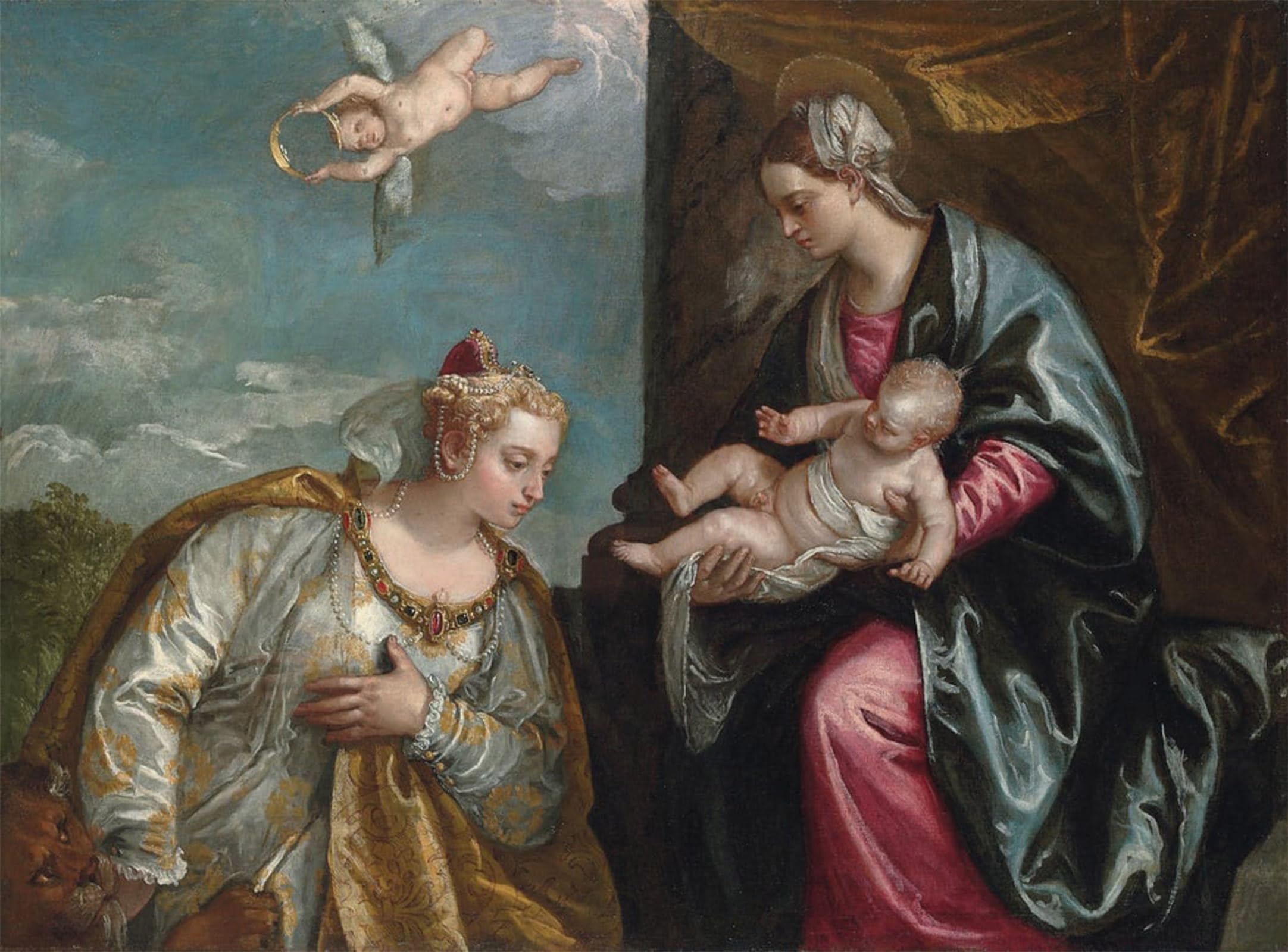 HRJUBWREE Oil Painting Prints on Canvas Painting Picture Allegory of the City of Adoring the Lady and Child by Veronese Artwork Canvas Prints for Home Decor 60x90cm