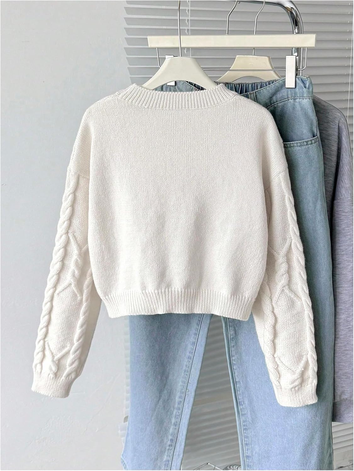 SHENHE Girl's Bow Sweater Pullover Cable Knit Crewneck Long Sleeve Fall Cropped Sweater Jumper - Image 3