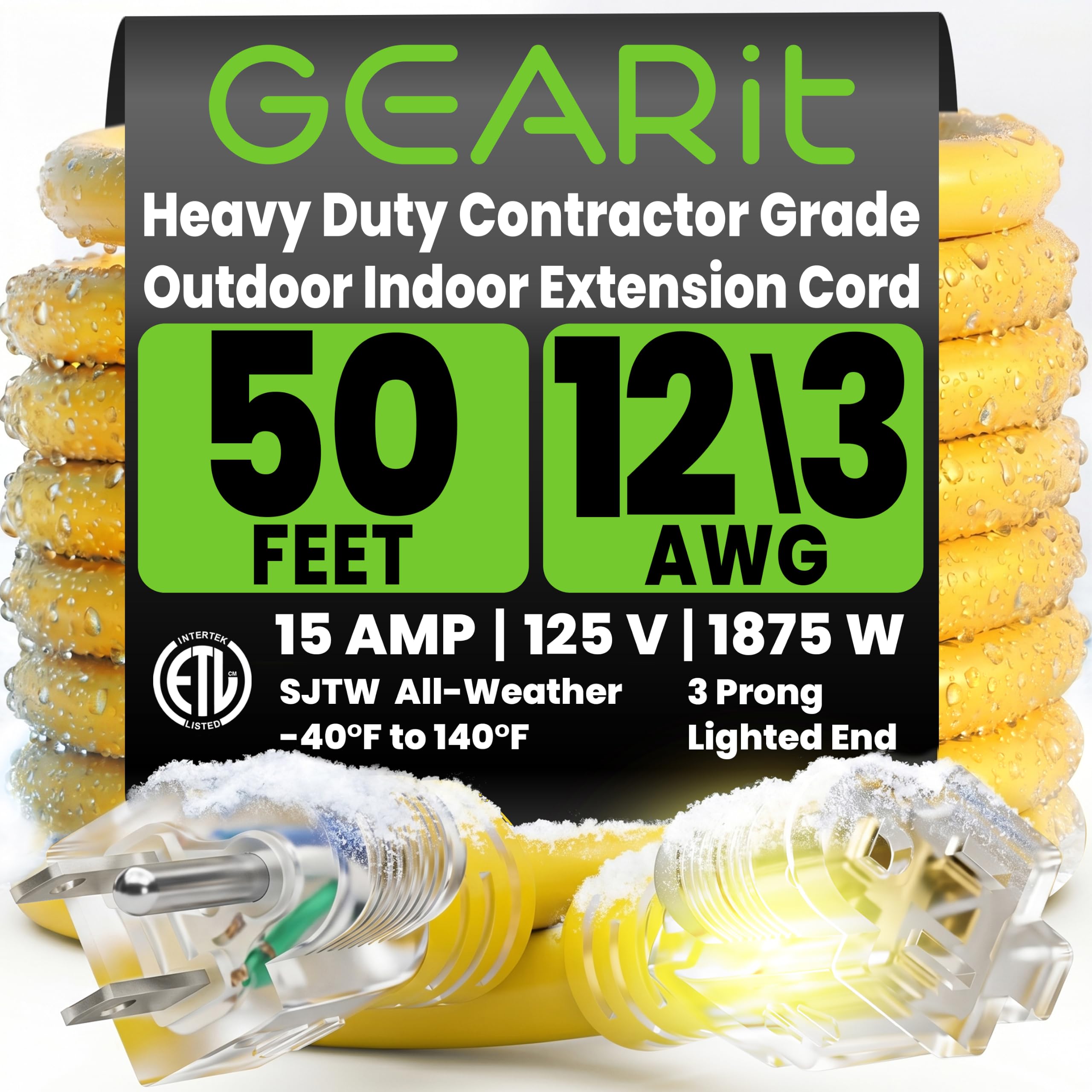 GEARit 50 Ft 12 Gauge Extension Cord SJTW OFC Copper