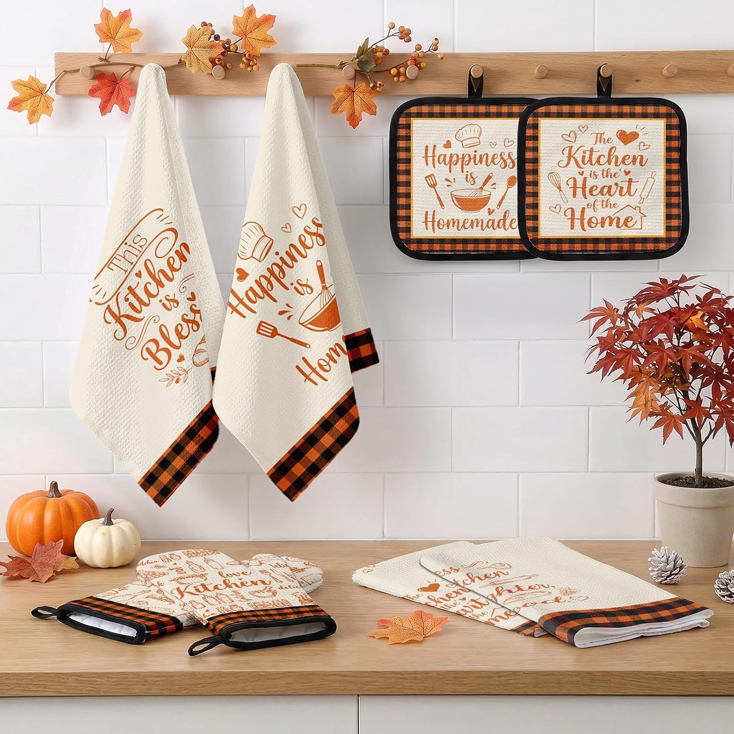 Fall Kitchen Decor Set, Fall Farmhouse Kitchen Towels, 8 Pack image 2
