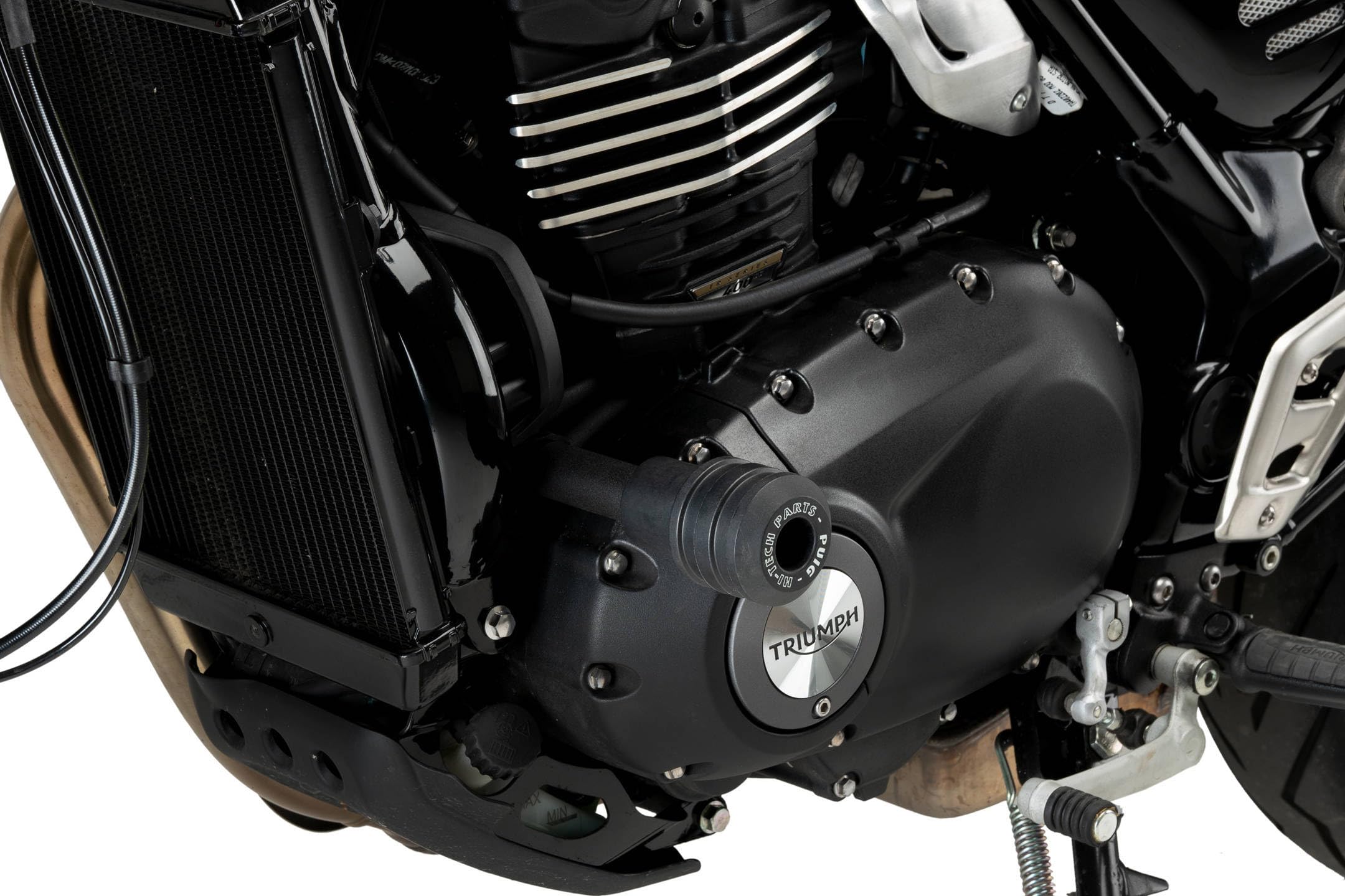 Puig 22027N Vintage 2.0 Engine Protectors for Triumph Scrambler 400X 2024 and Triumph Speed 400 2024 - Classic Style and Robust Protection, Black