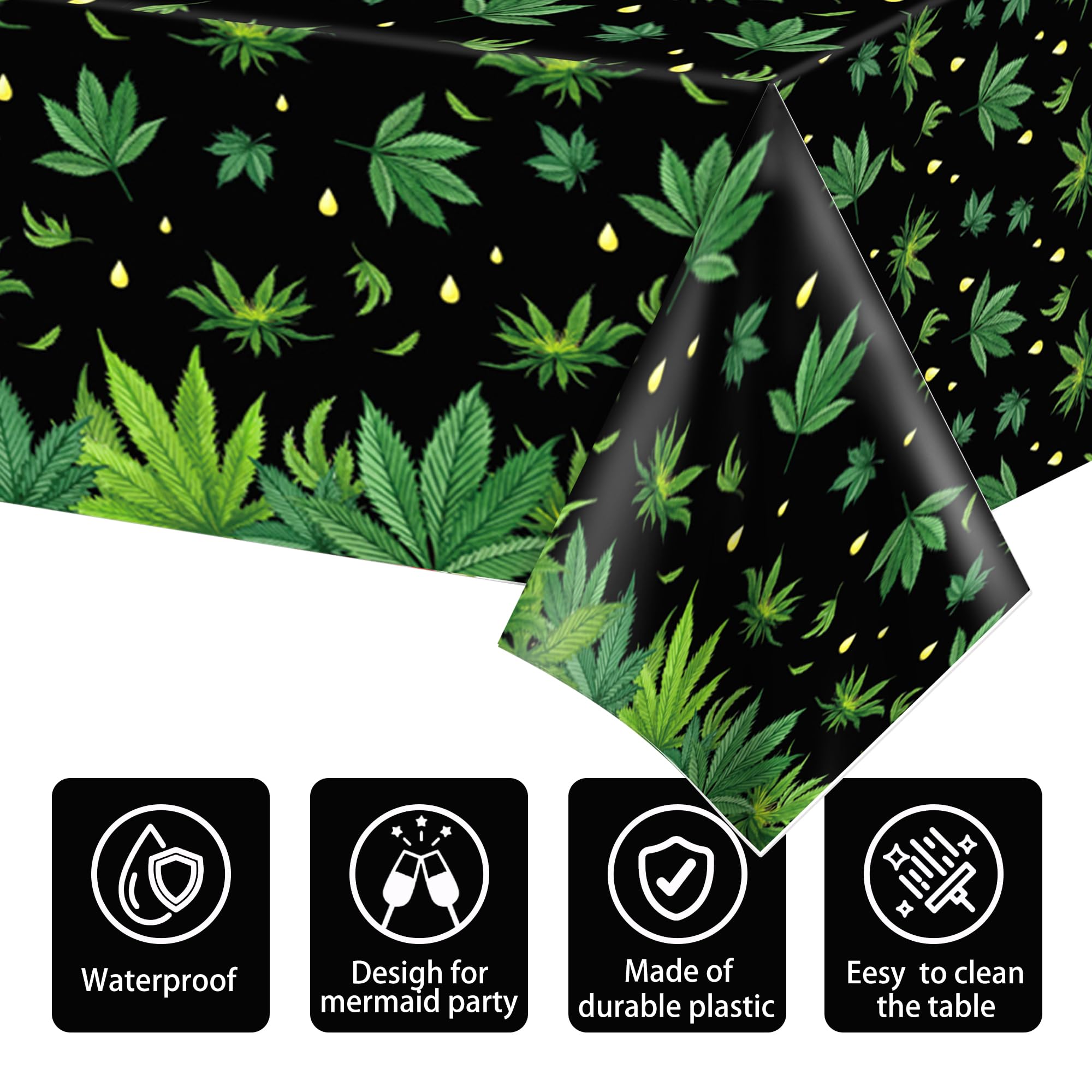 Mindsoft 3-Pack Weed Leaf Party Tablecloths - Waterproof Plastic Disposable Table Covers (108x54 Inch) - View #11