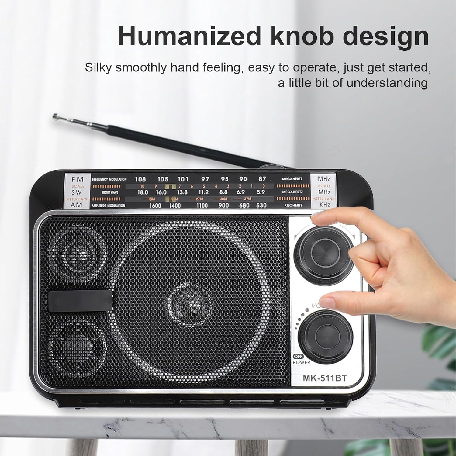 Portable Shortwave Radio, FM/AM/SW Emergency Radio with BT5.0 & Retractable Antenna, 1200mAH Battery Operated, USB Rechargeable, for Elder, Home (US Plug)