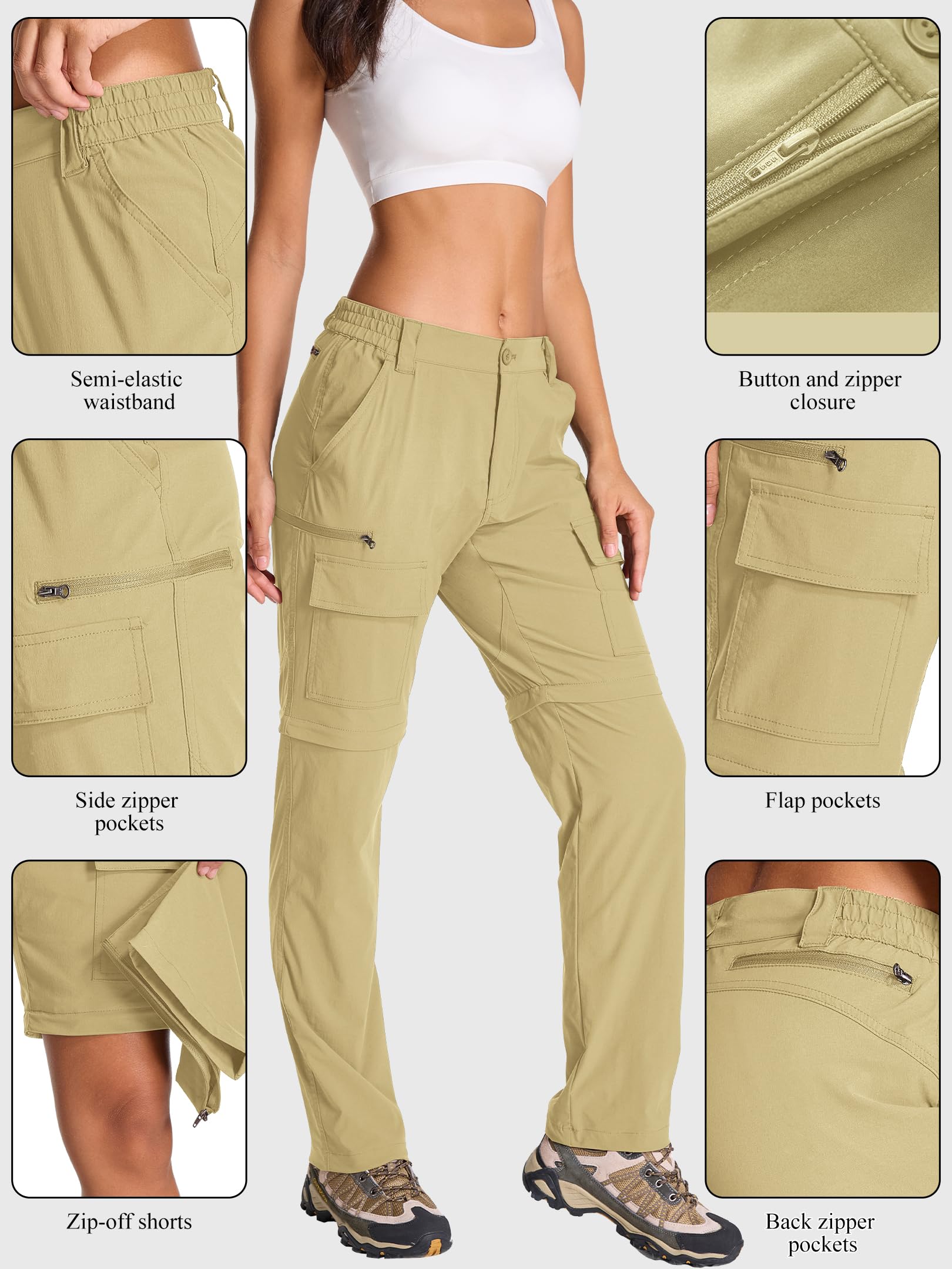 Pantalón de Senderismo Mujer Convertible, Ligero Transpirable Secado Rápido Pantalón Safari Exterior Verano Pantalón de Trabajo Técnico para Trekking