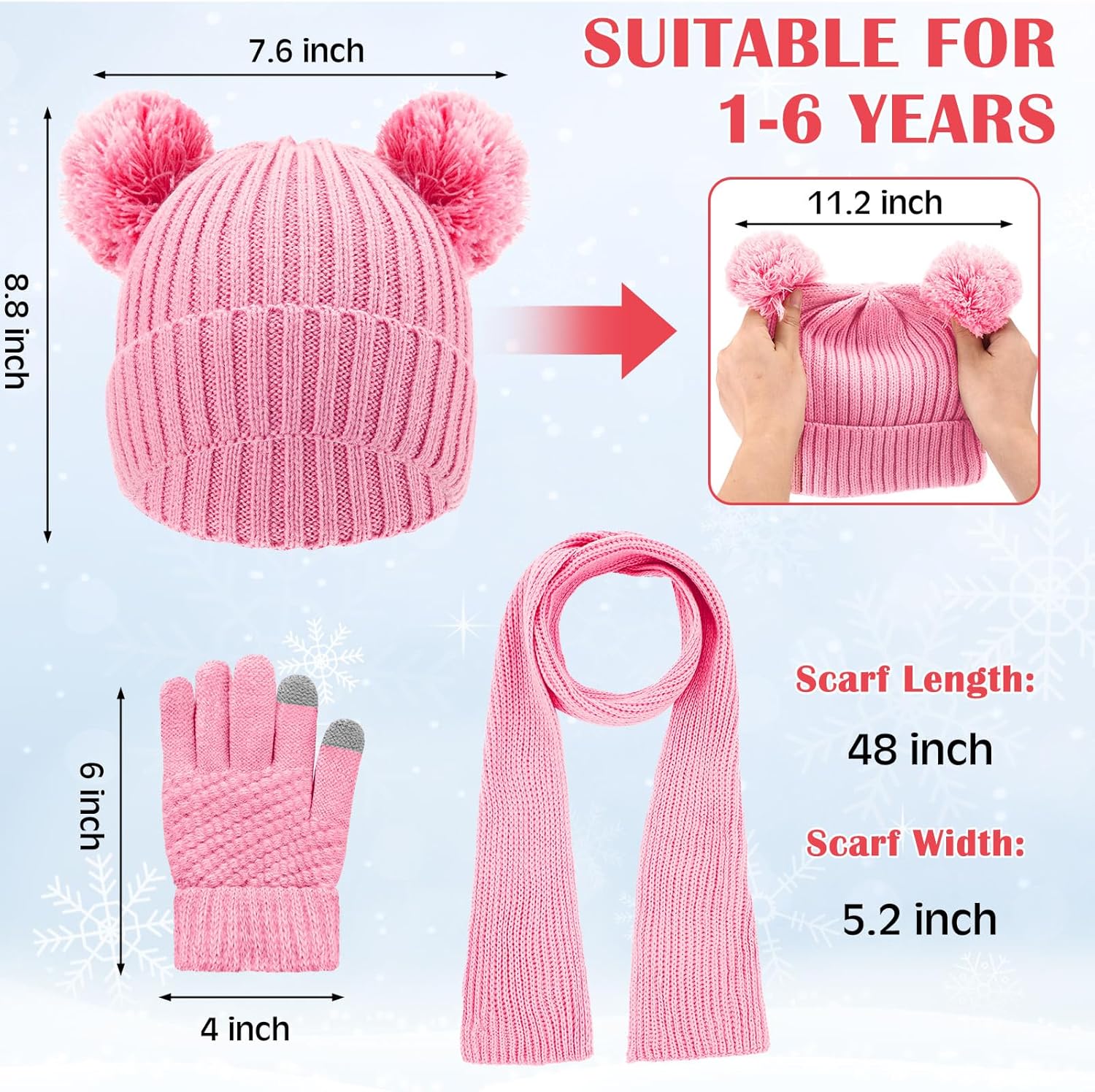 Geyoga 12 Pcs Toddler Winter Hat Gloves Scarf Winter Warm Set Kids Knit Beanies Long Scarf Gloves for Boys Girls Ages 2-8 - Image 2